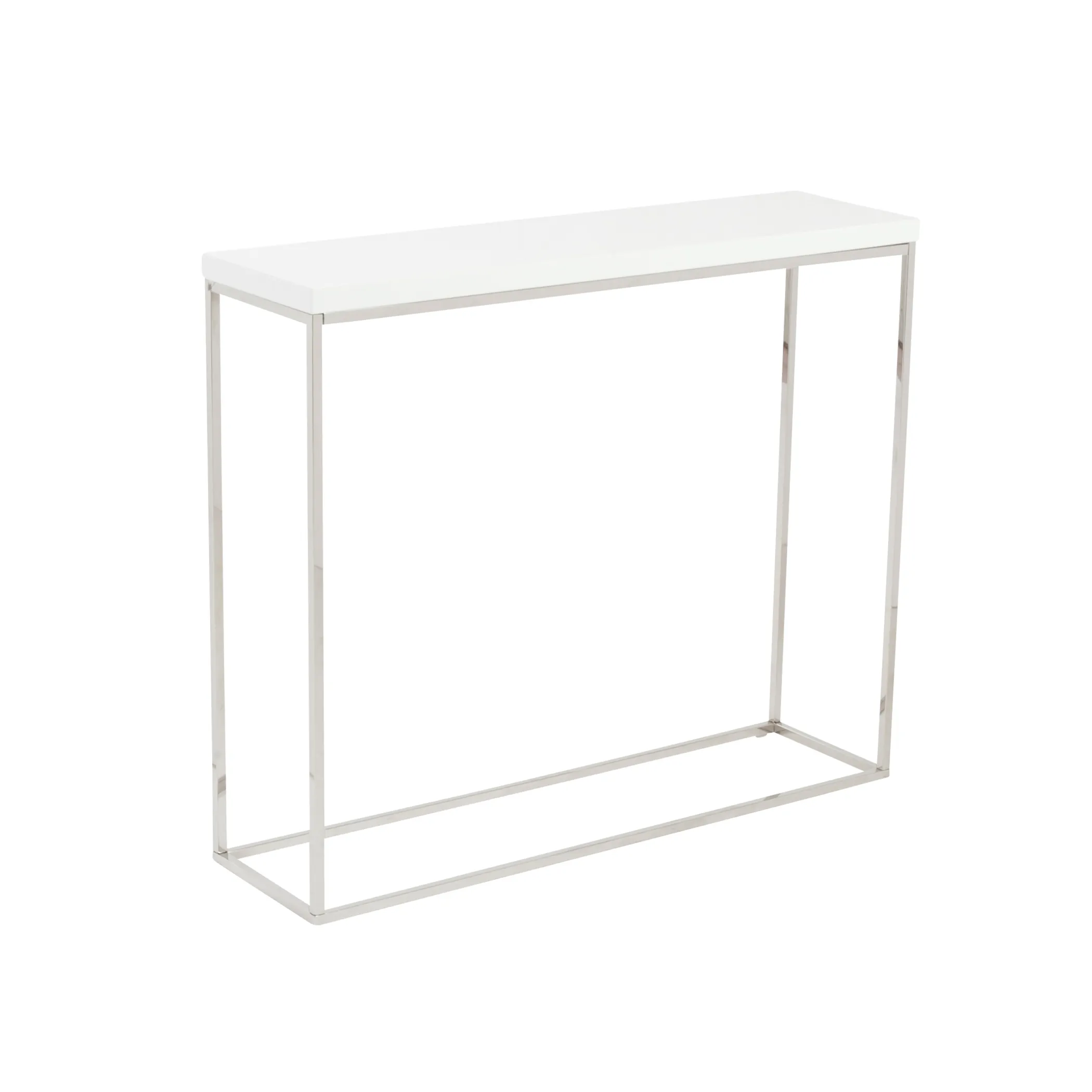 Teresa Console Table in White Lacquer with Polished Stainless Steel Frame