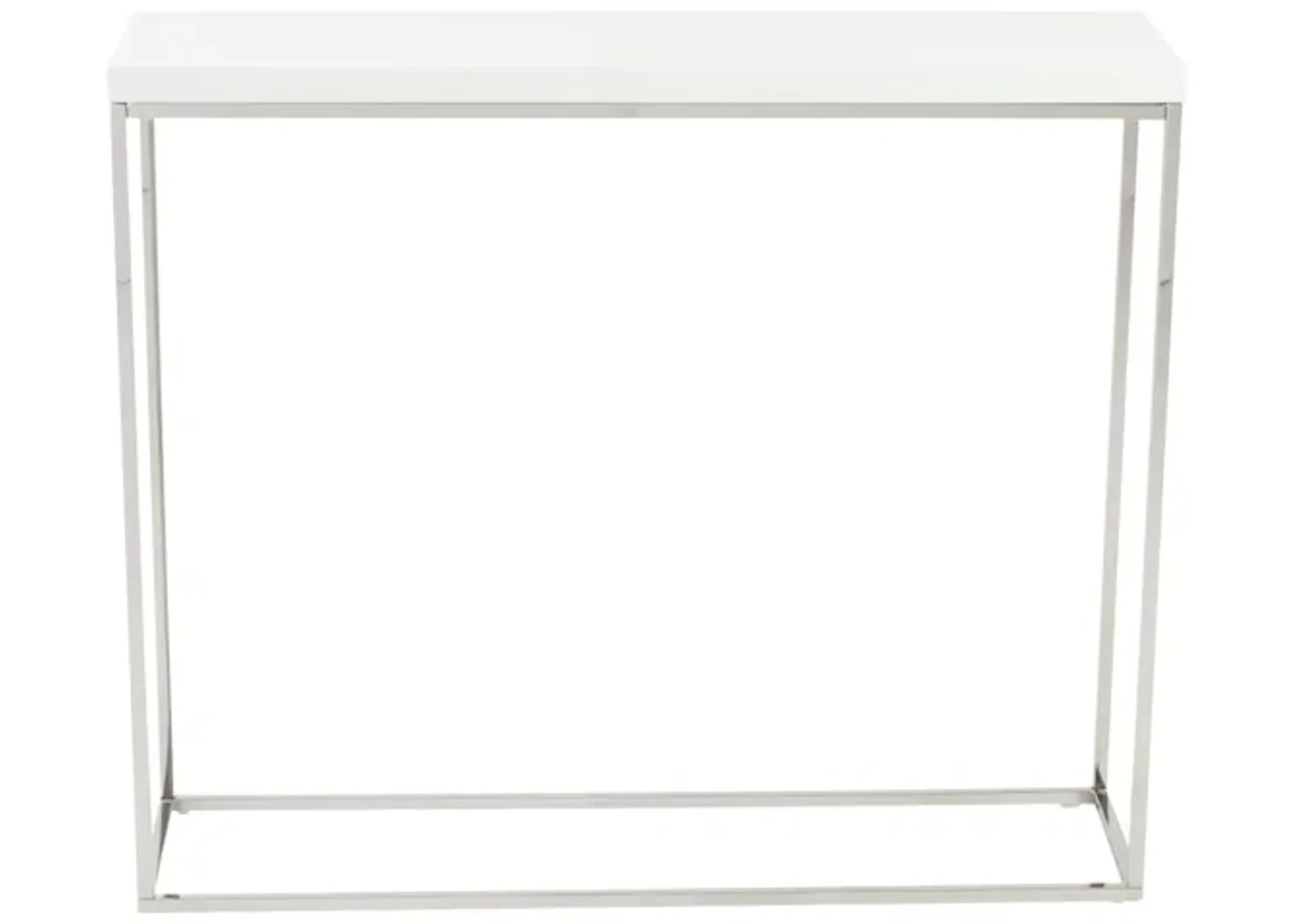 Teresa Console Table in White Lacquer with Polished Stainless Steel Frame