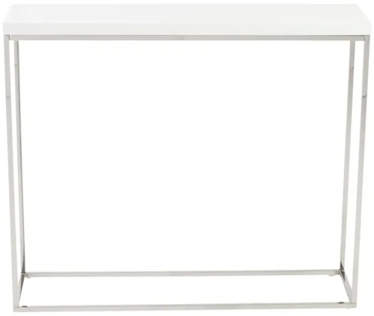 Teresa Console Table in White Lacquer with Polished Stainless Steel Frame