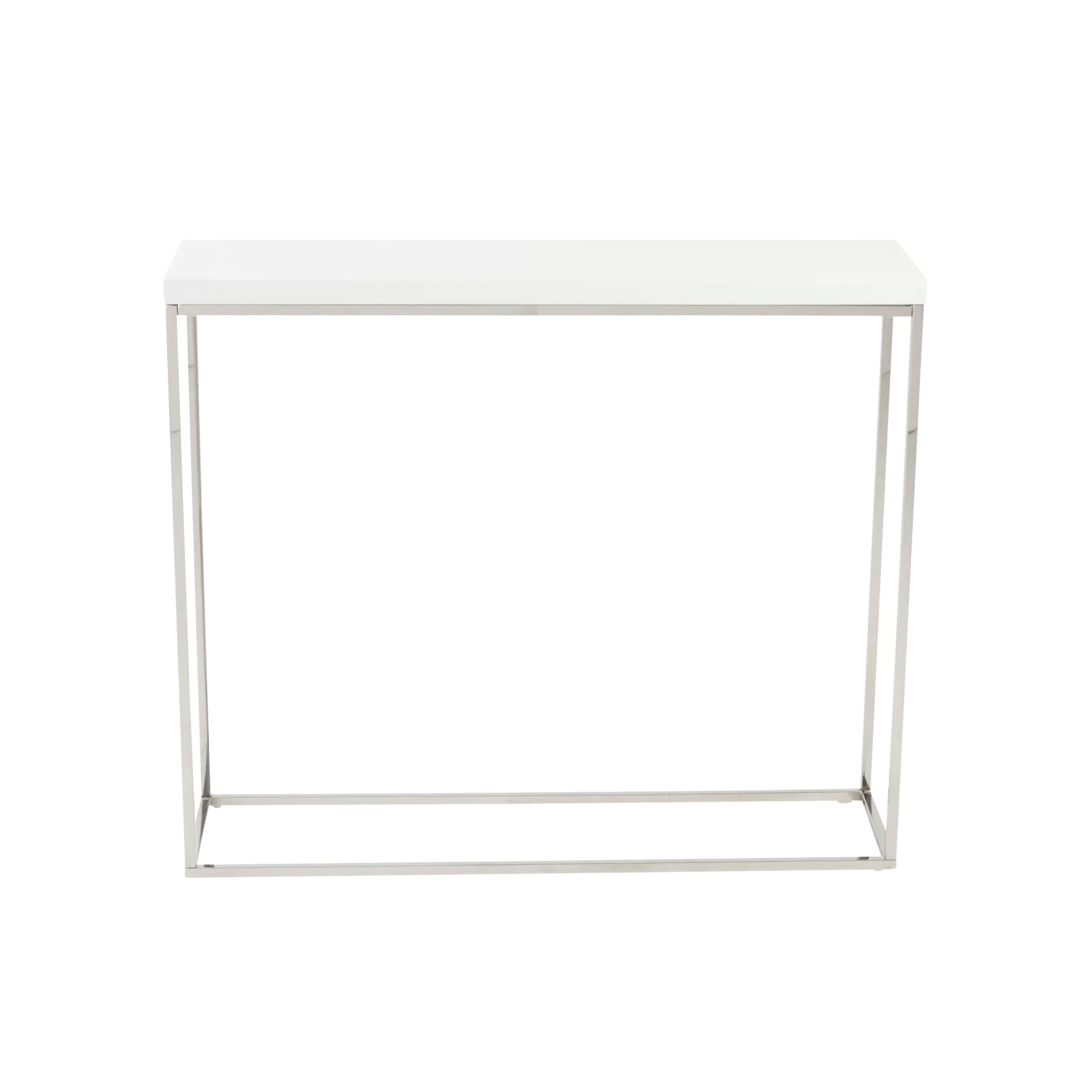 Teresa Console Table in White Lacquer with Polished Stainless Steel Frame