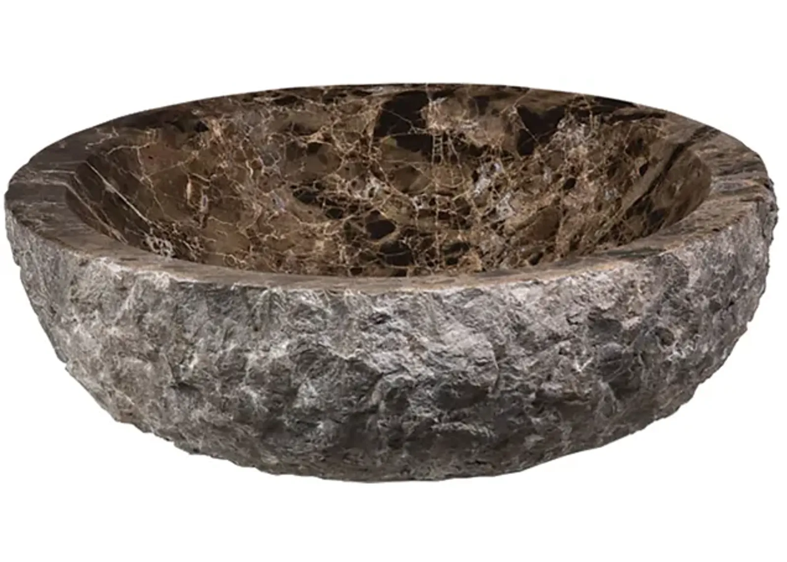 Round Stone Vessel - Dark Emperador Marble with rough exterior