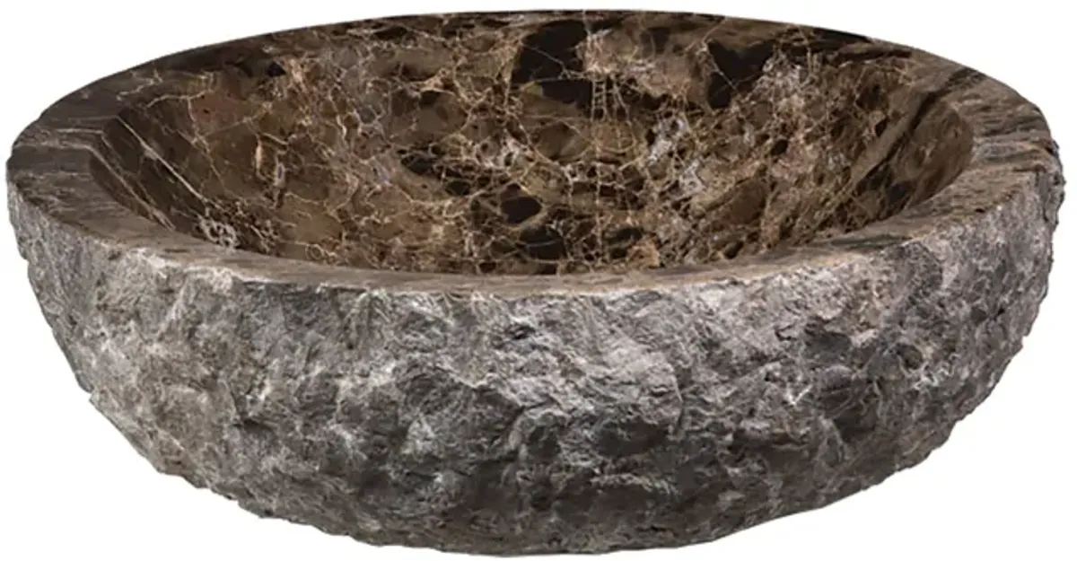 Round Stone Vessel - Dark Emperador Marble with rough exterior