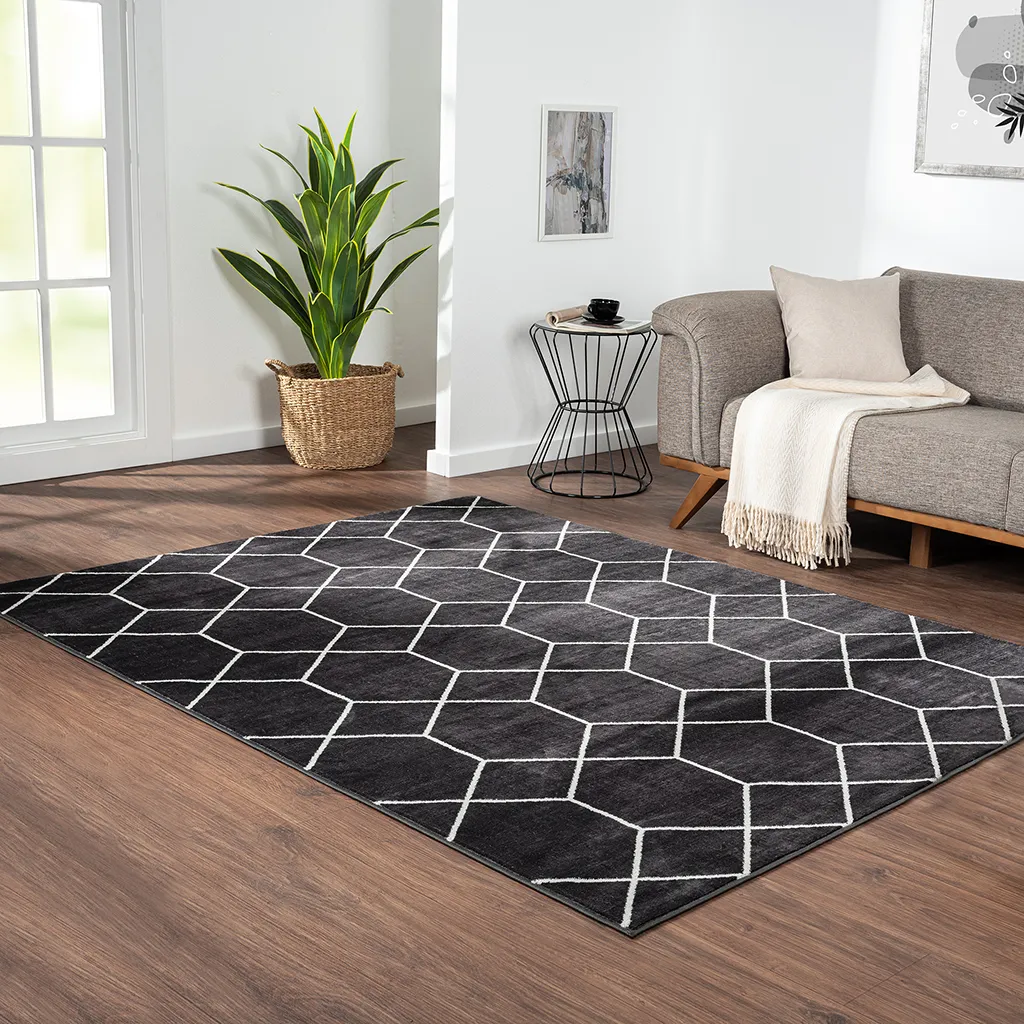 Madison Park Averie Black/Cream Trellis Geometric Woven Area Rug