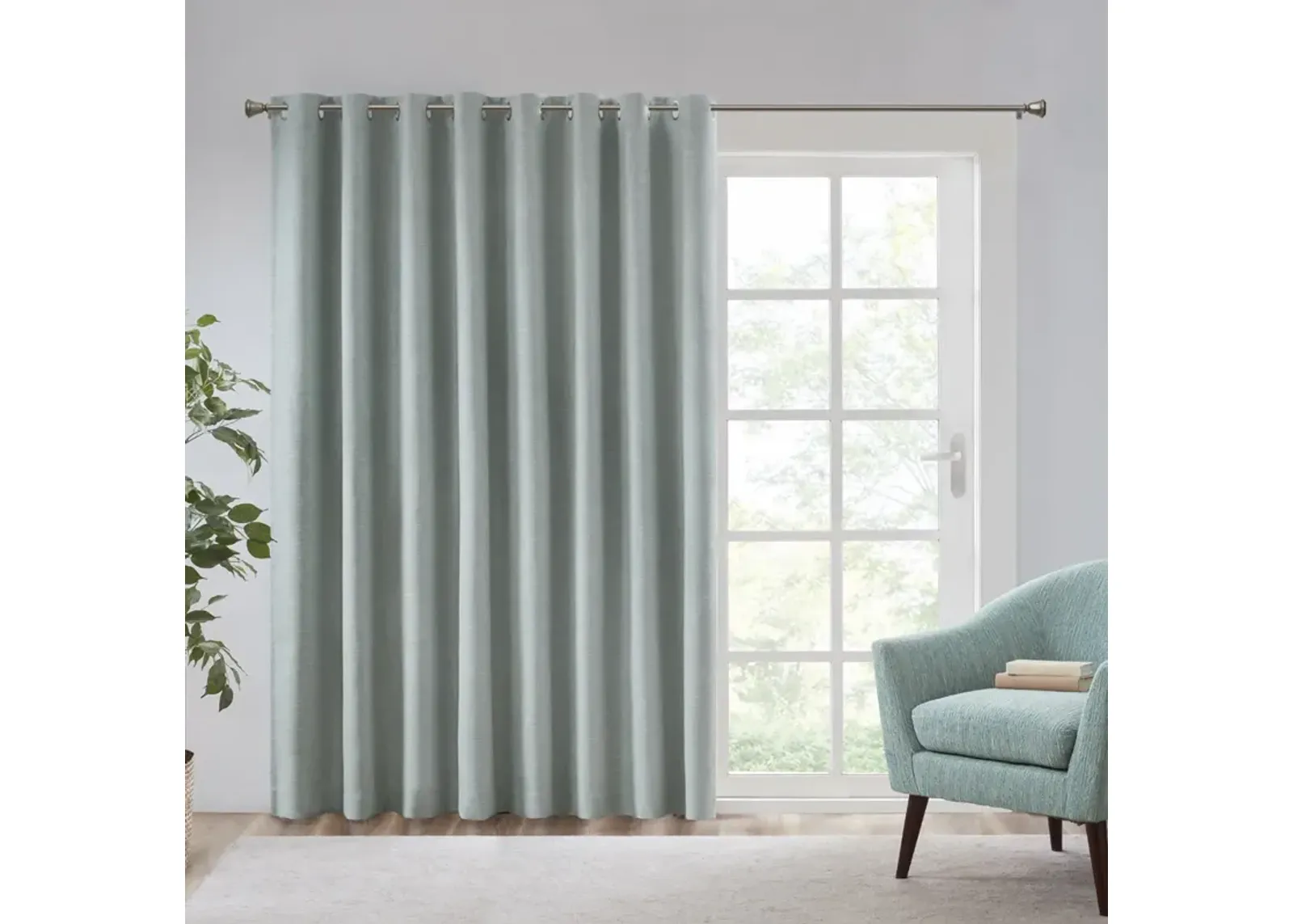 SunSmart Maya Dusty Seafoam Printed Heathered Total Blackout Window Patio Panel