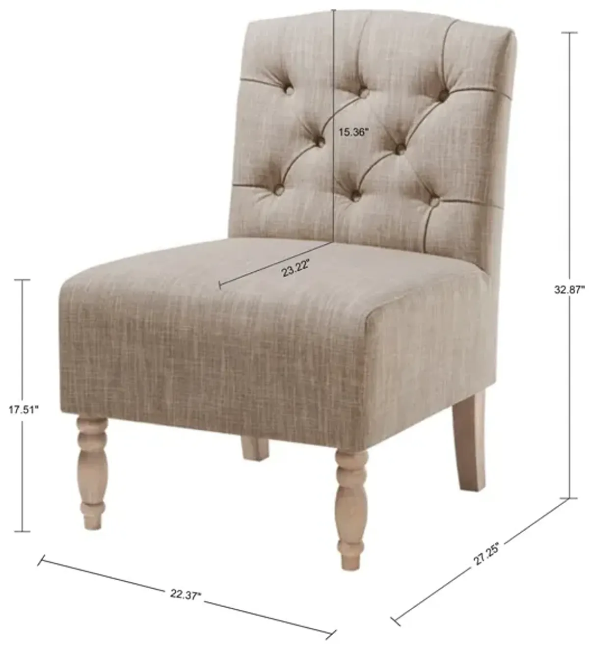 Madison Park Lola Beige Tufted Armless Chair