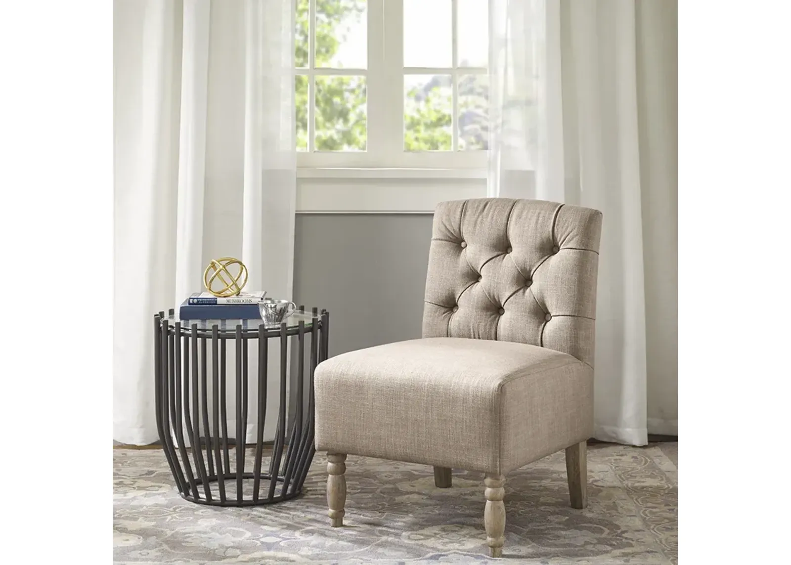 Madison Park Lola Beige Tufted Armless Chair