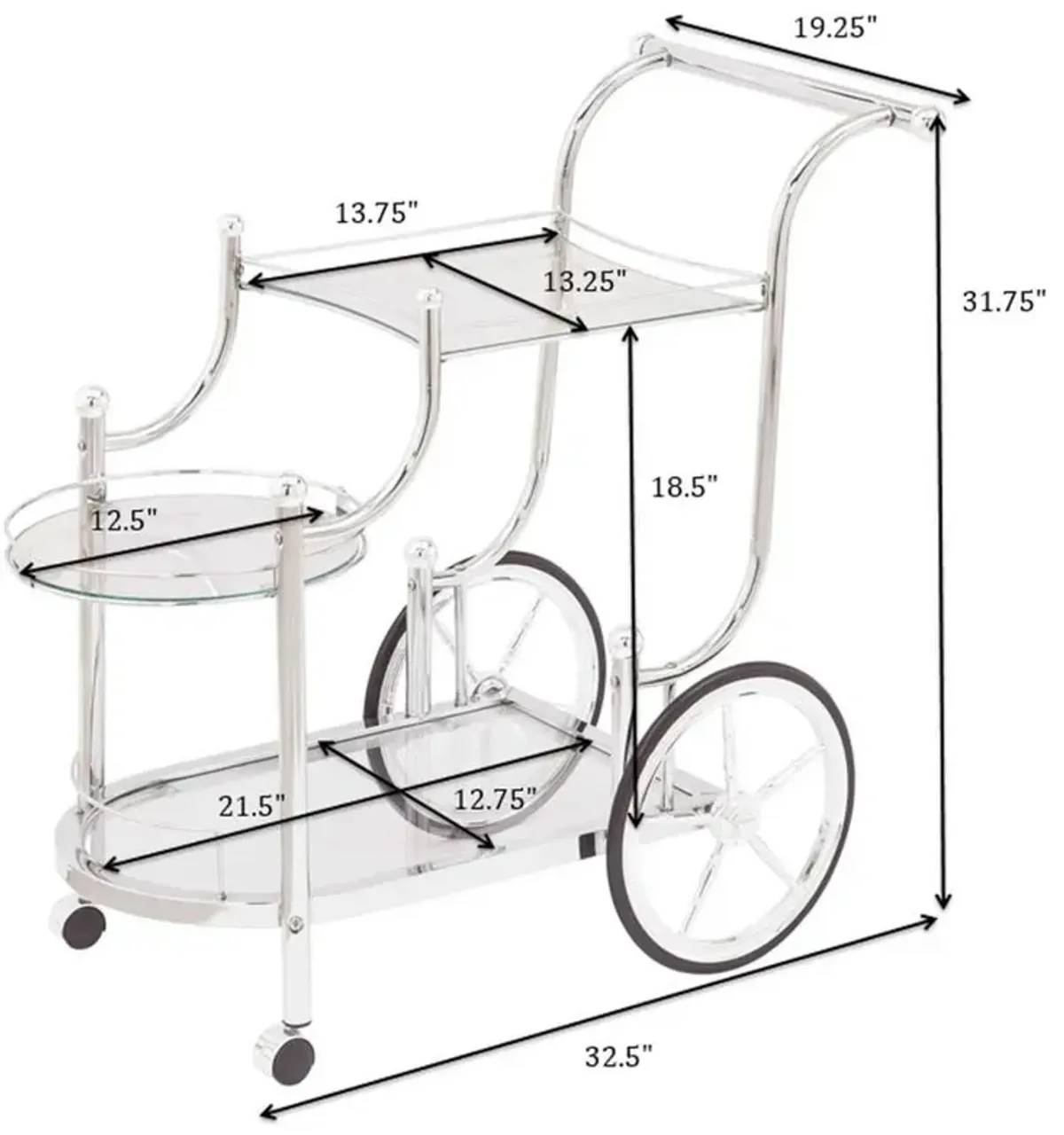 Sarandon 3-tier Serving Cart Chrome and Clear