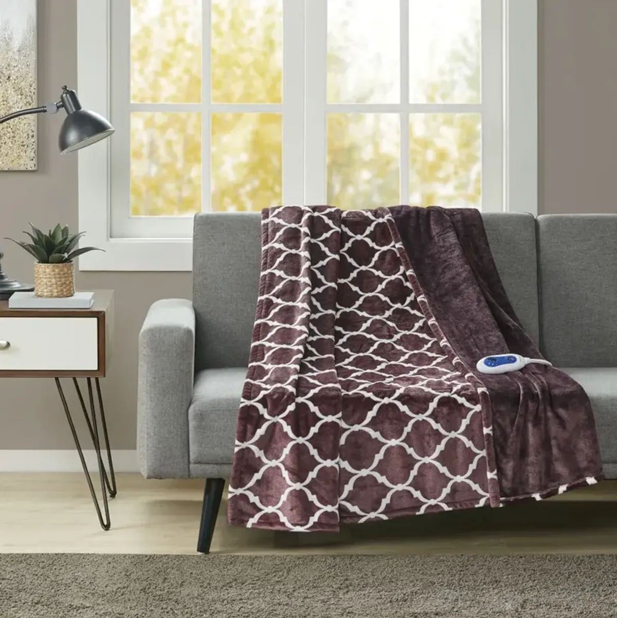 Beautyrest Heated Ogee Purple Throw