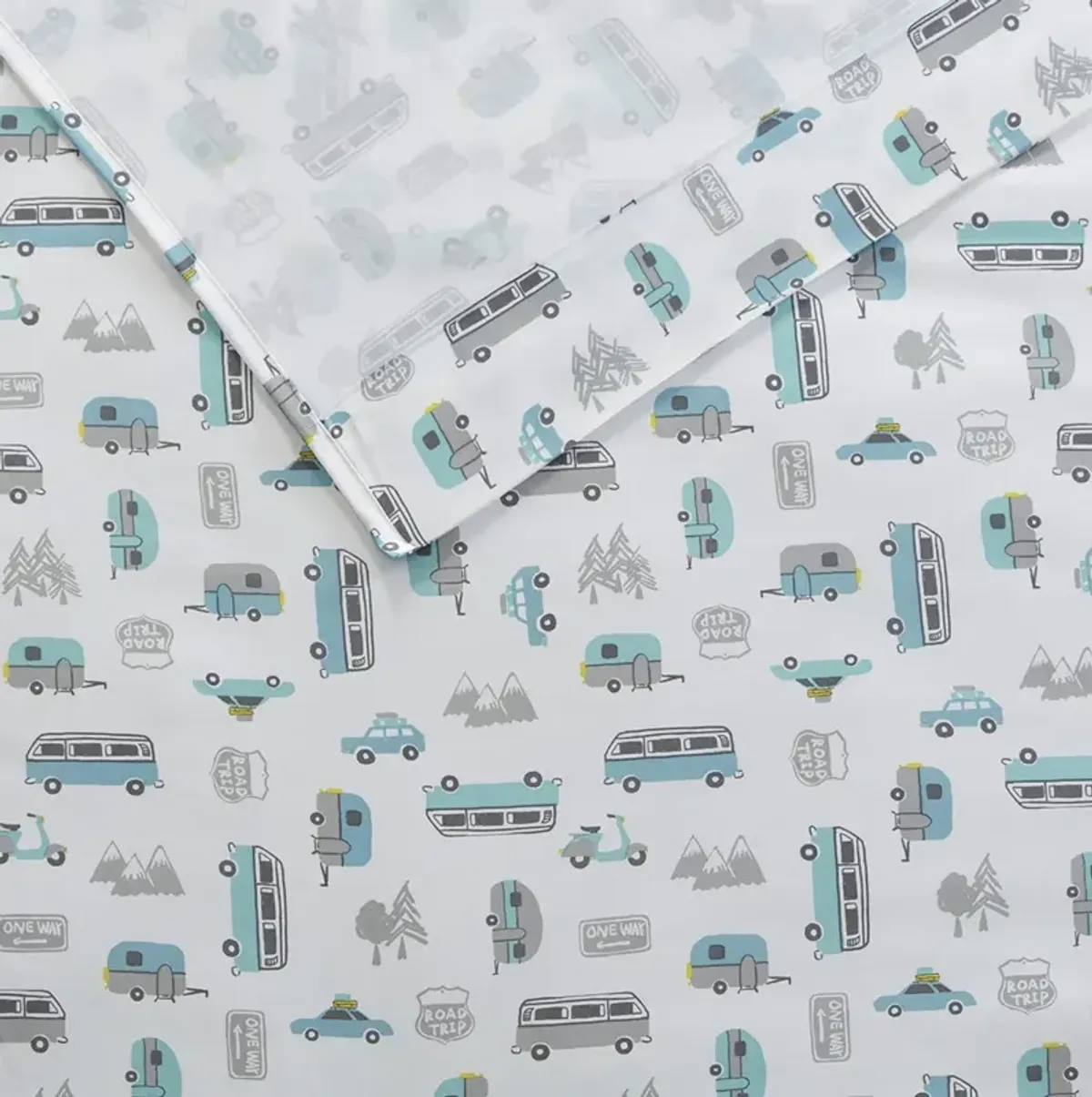 Intelligent Design Novelty Grey/Blue Road Trip Print Sheet Set