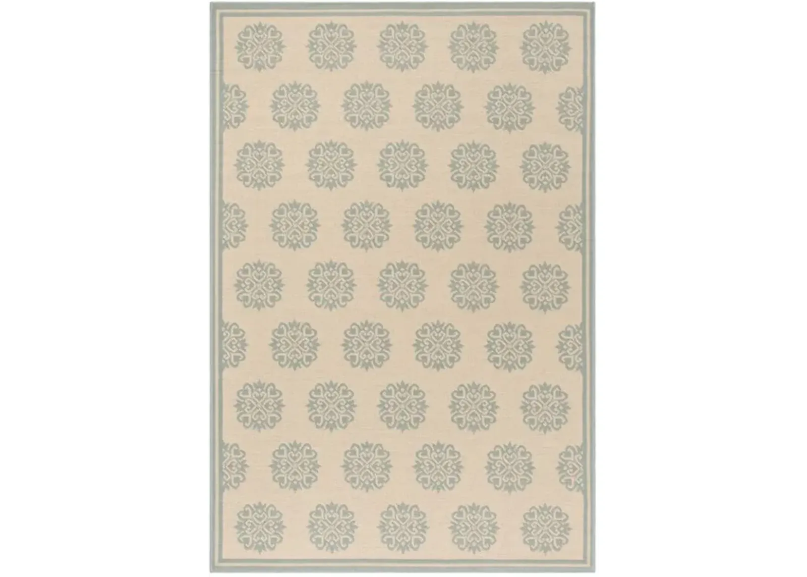 LINDEN 181 Collection LND181L-5 Cream / Aqua 5'-3" X 7'-6"