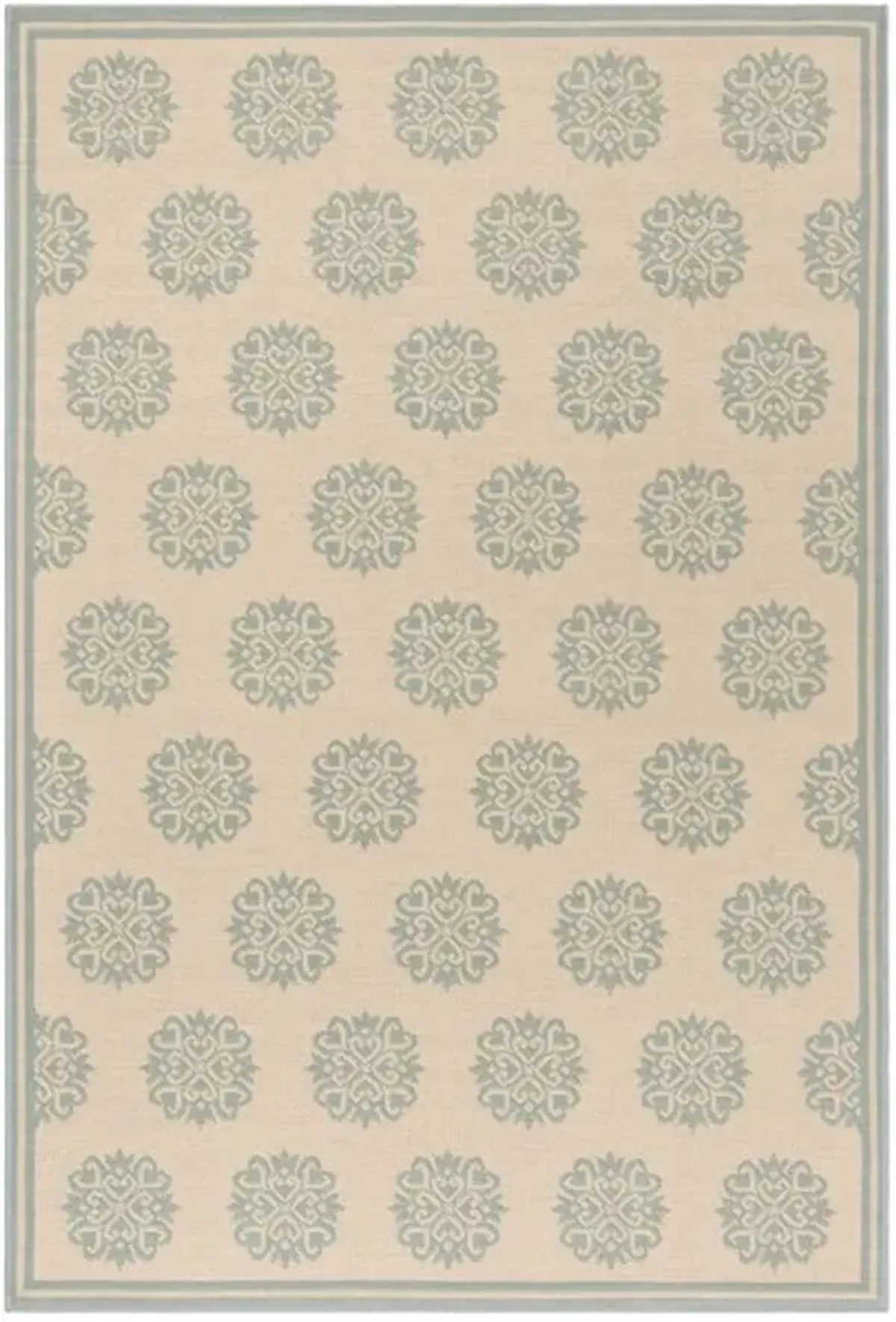 LINDEN 181 Collection LND181L-5 Cream / Aqua 5'-3" X 7'-6"