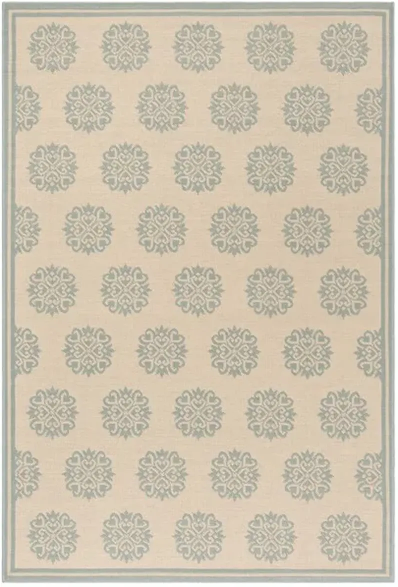 LINDEN 181 Collection LND181L-5 Cream / Aqua 5'-3" X 7'-6"