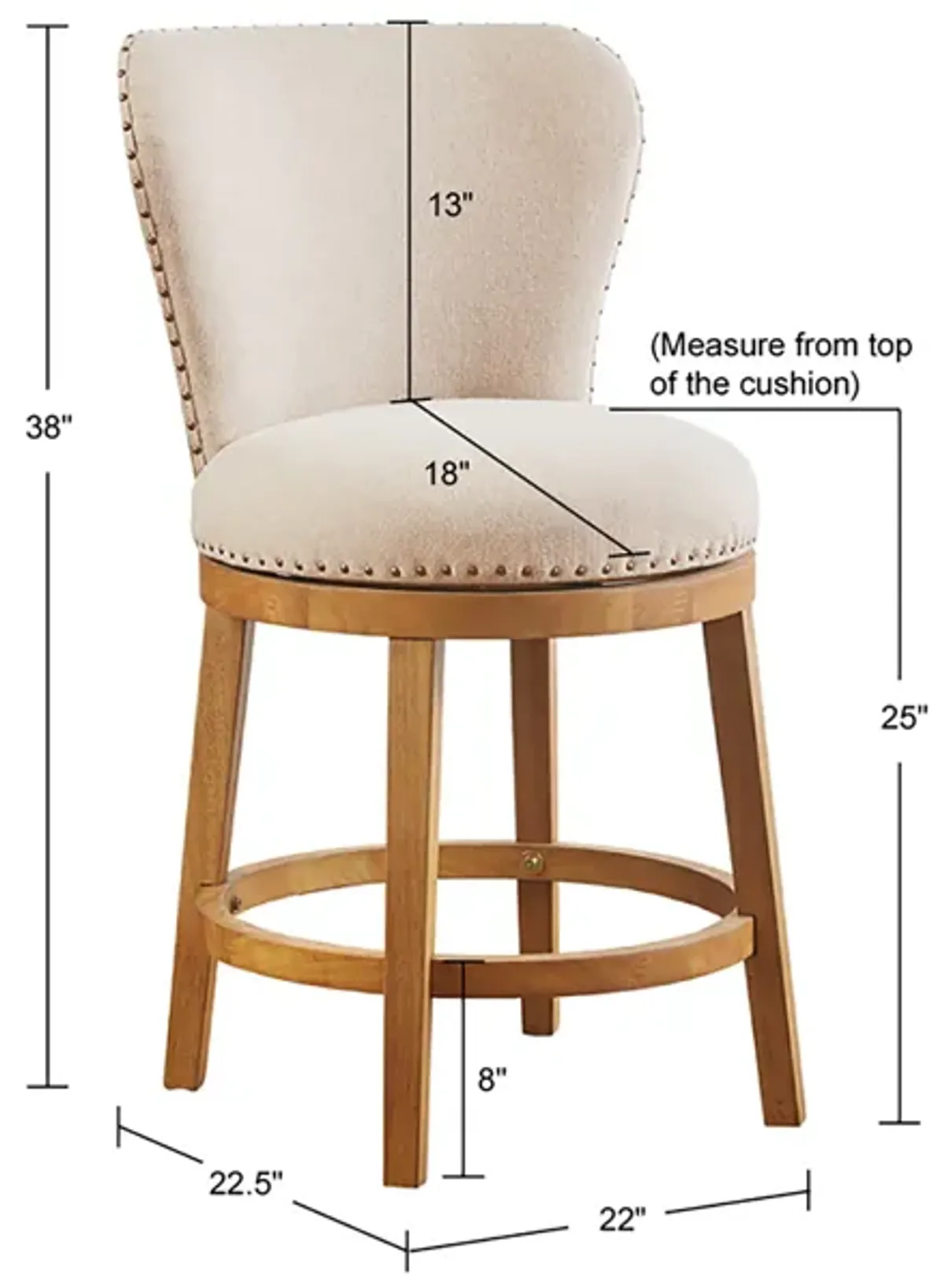 Madison Park Stewart Tan Upholstered 360 Degree Swivel Counter Stool 25" H