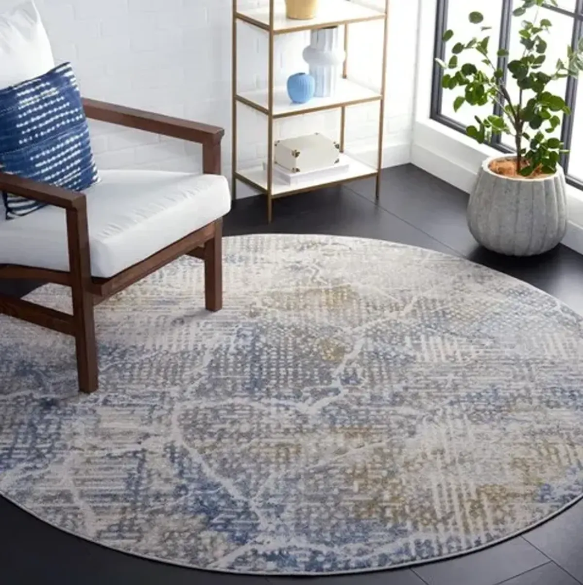 PALMA 346 Blue 6'-7' X 6'-7' Round Round Rug