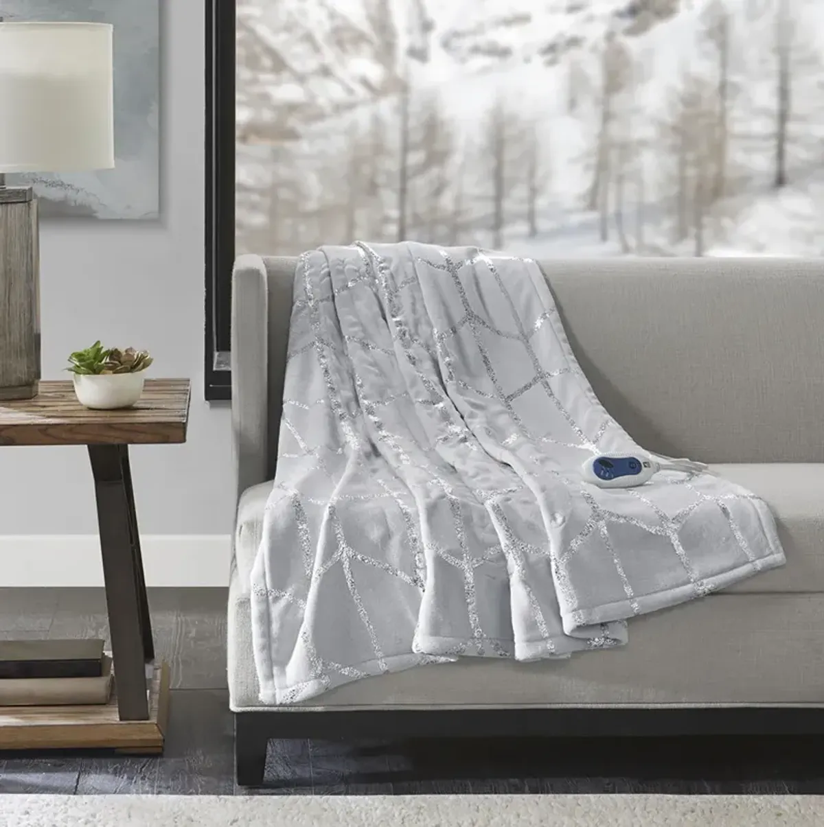 True North by Sleep Philosophy Raina Grey Heated Metallic Print Throw