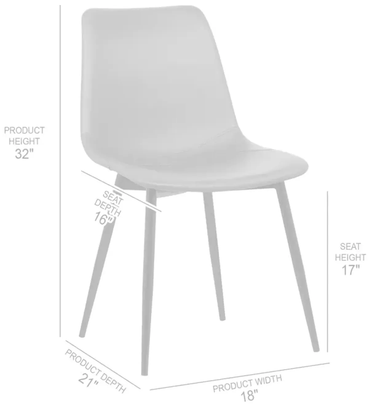 Monte Contemporary Dining Chair in Gray Faux Leather with Black Powder Coated Metal Legs