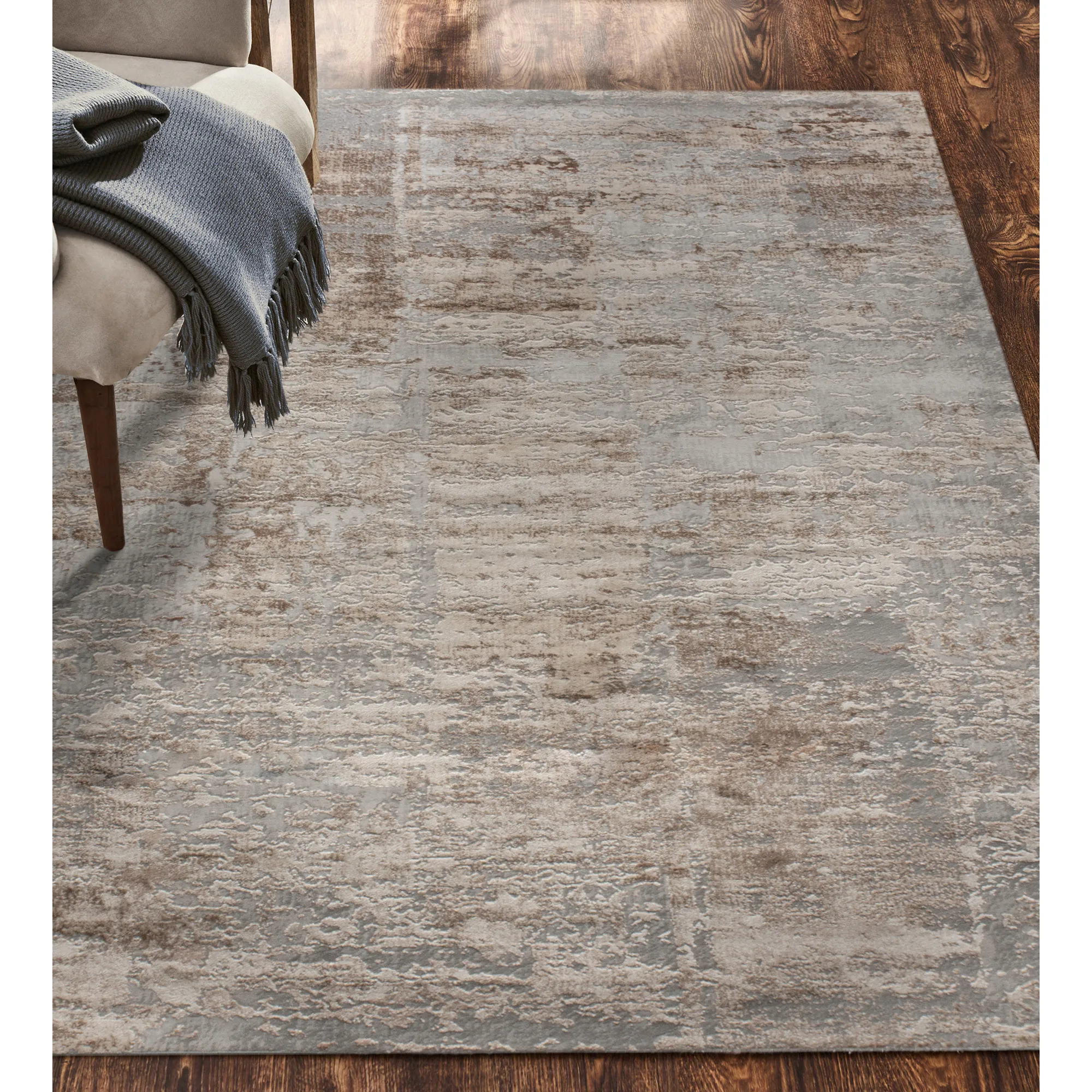 ARIELLA Grey & brown Rectangle 2'6 x 10' Rug