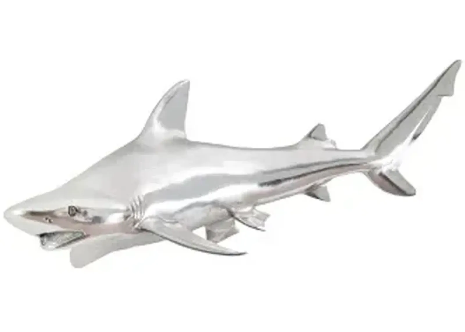 black tip reef shark wall sculpture, resin, silver leaf