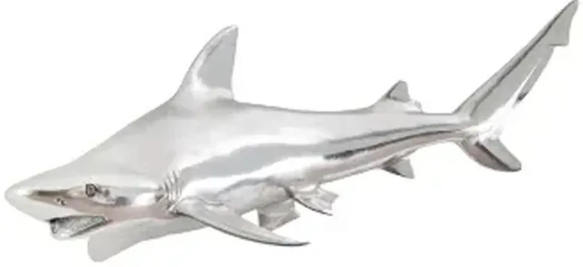 black tip reef shark wall sculpture, resin, silver leaf