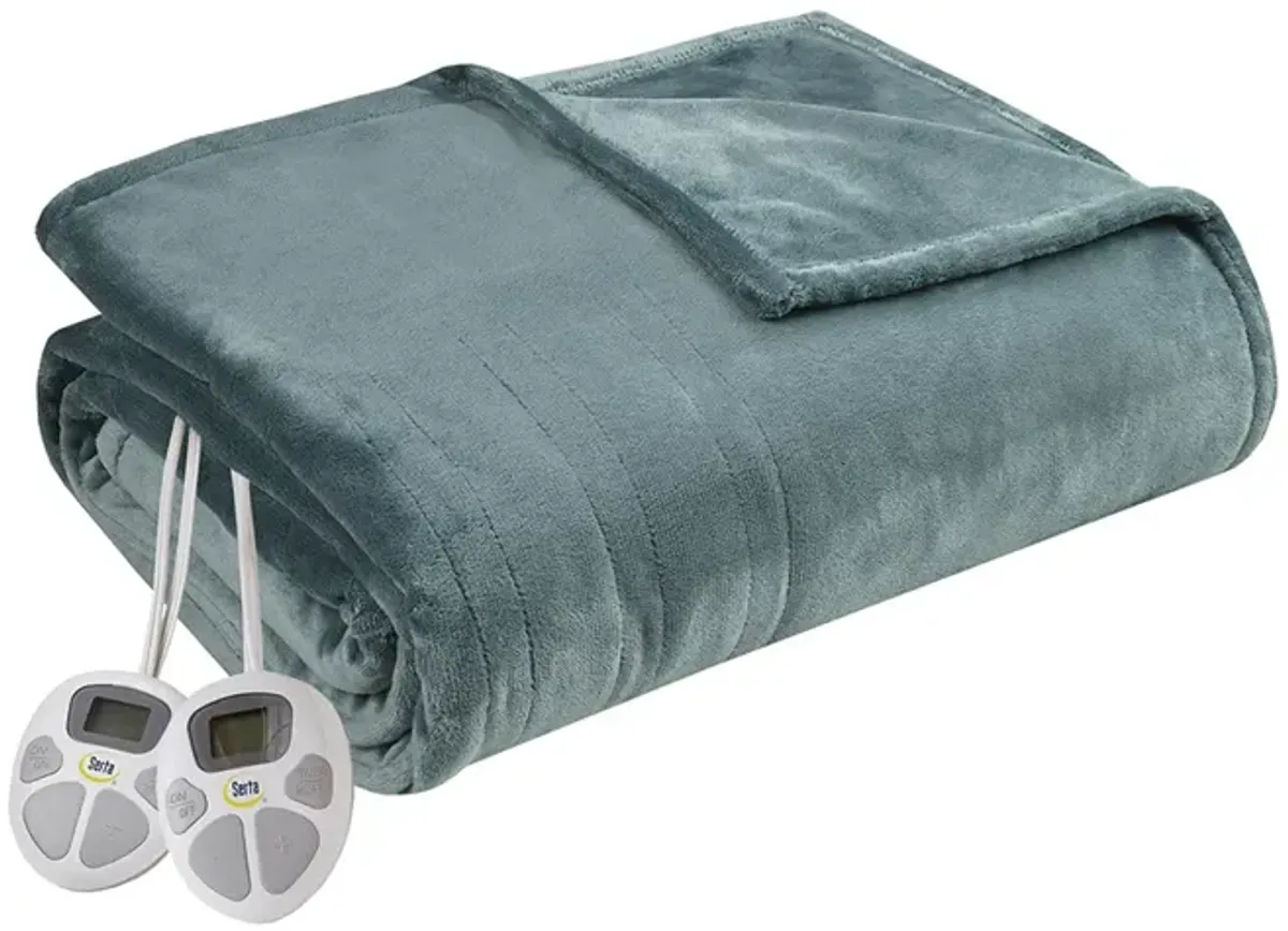 Serta Plush Heated Teal Blanket