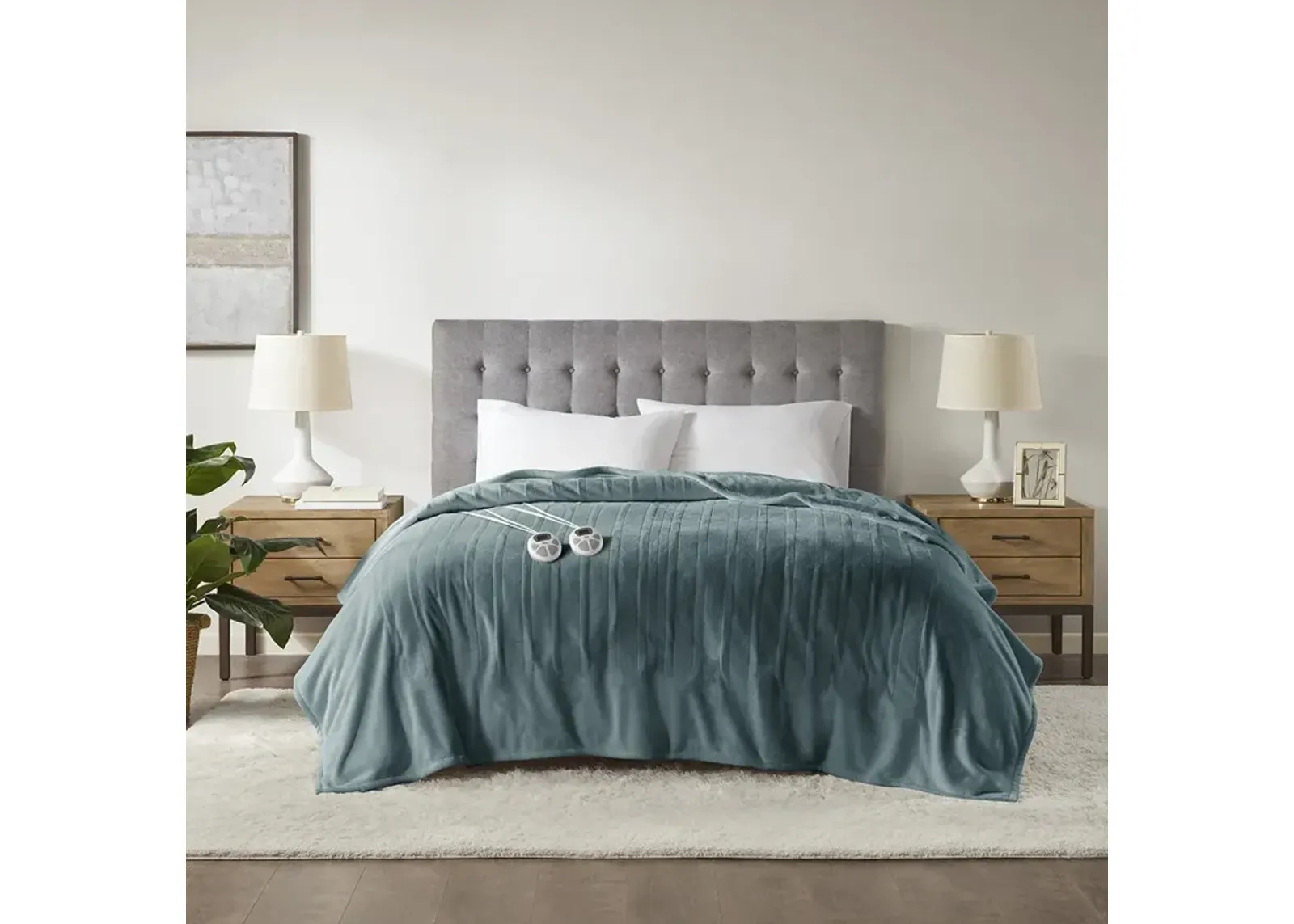 Serta Plush Heated Teal Blanket