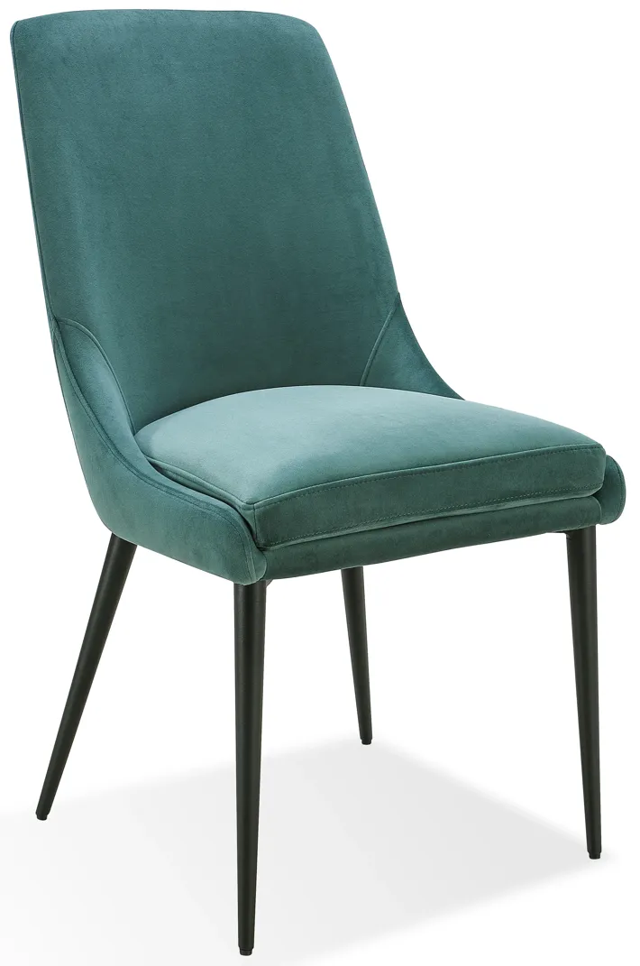 Winston Upholstered Metal Leg Dining Chair in Smoked Green and Black