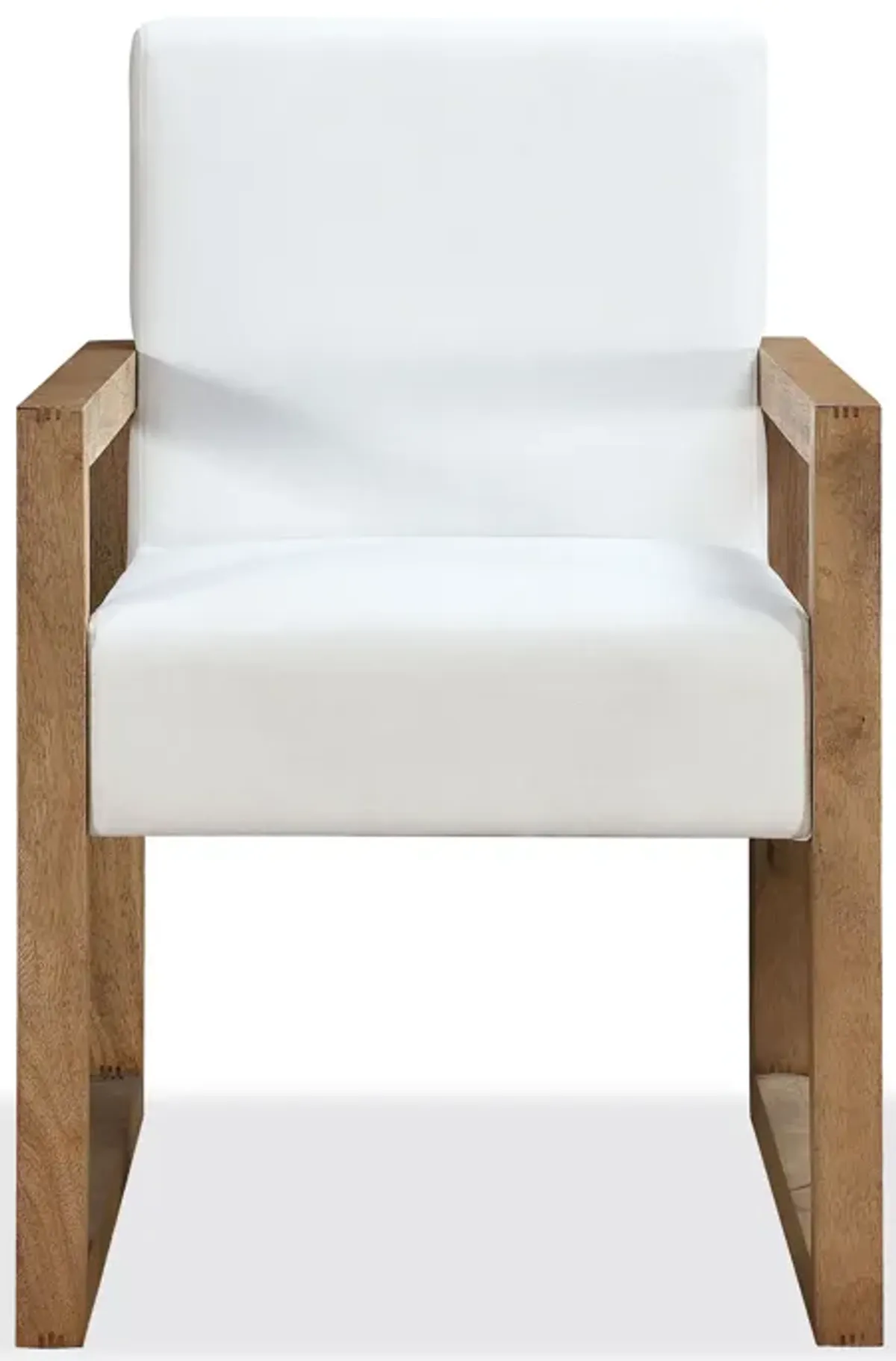 One Modern Coastal Sled Leg Upholstered Dining Arm Chair in White Pearl and Bisque