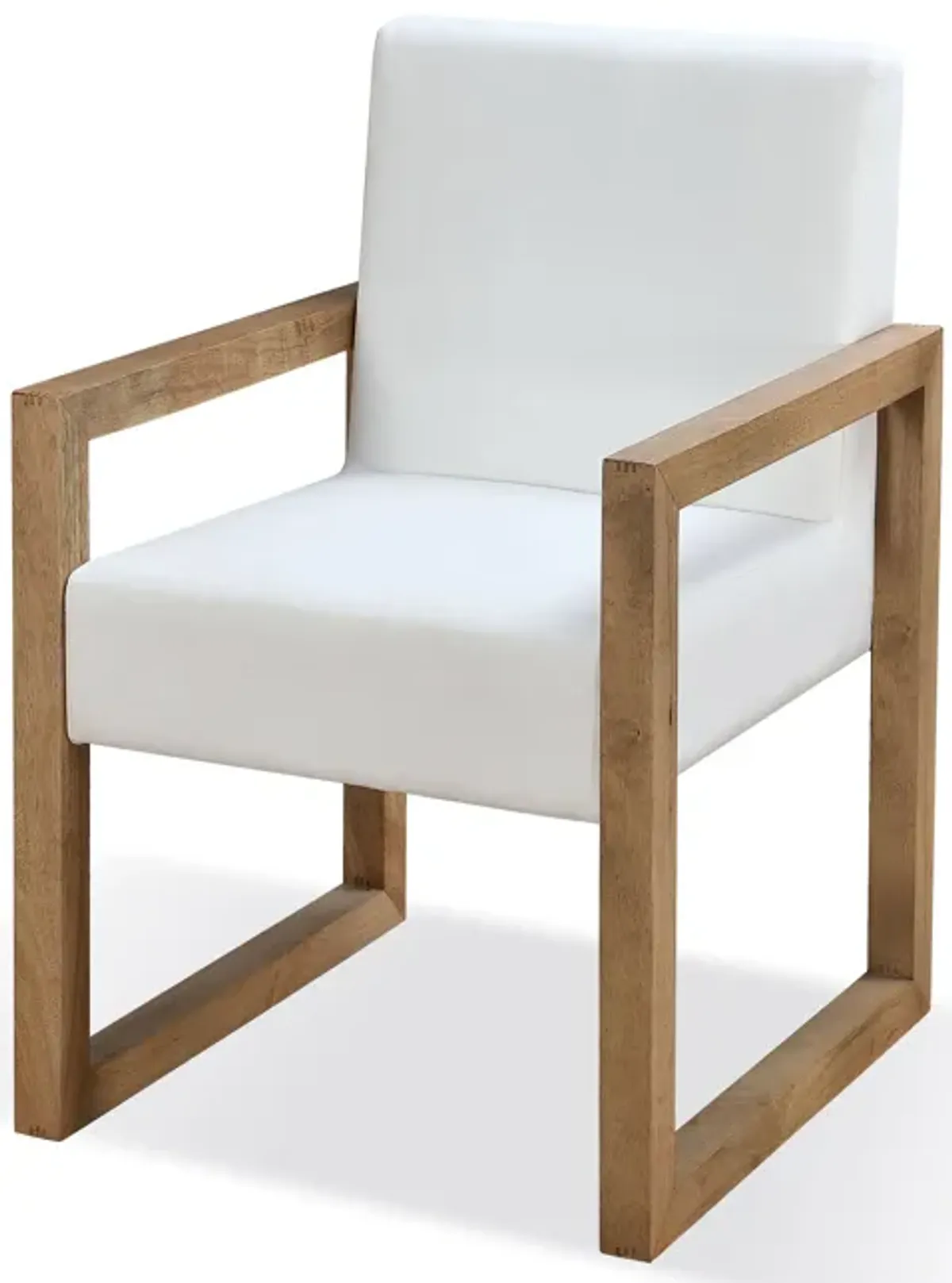 One Modern Coastal Sled Leg Upholstered Dining Arm Chair in White Pearl and Bisque