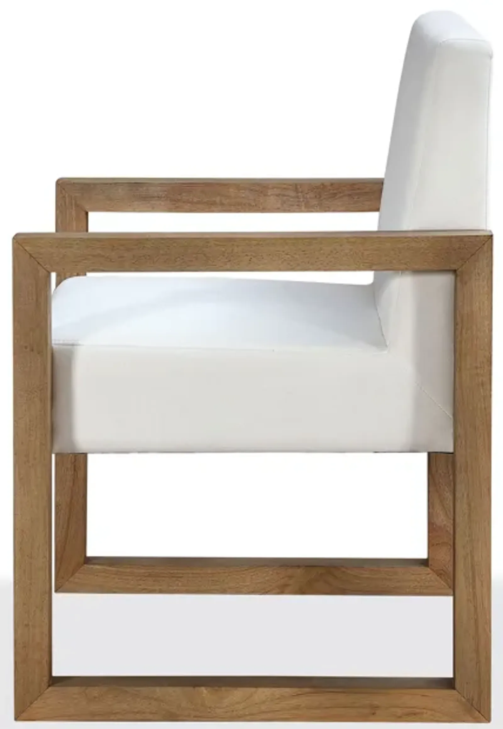 One Modern Coastal Sled Leg Upholstered Dining Arm Chair in White Pearl and Bisque