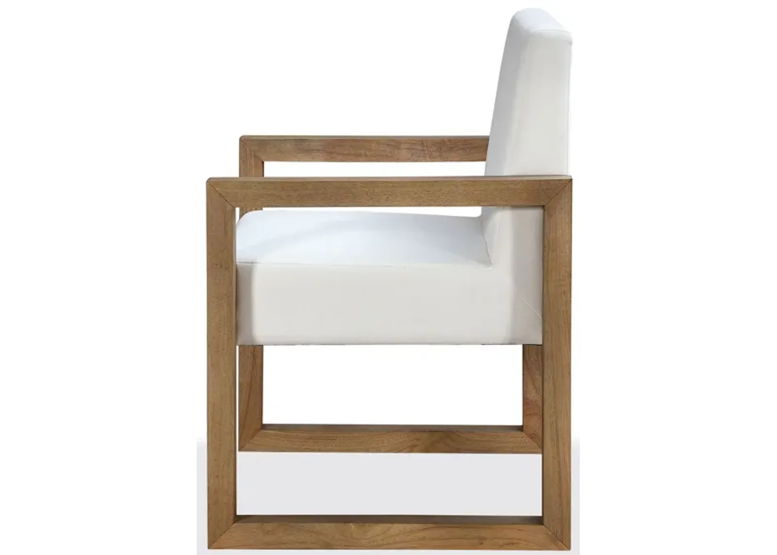 One Modern Coastal Sled Leg Upholstered Dining Arm Chair in White Pearl and Bisque