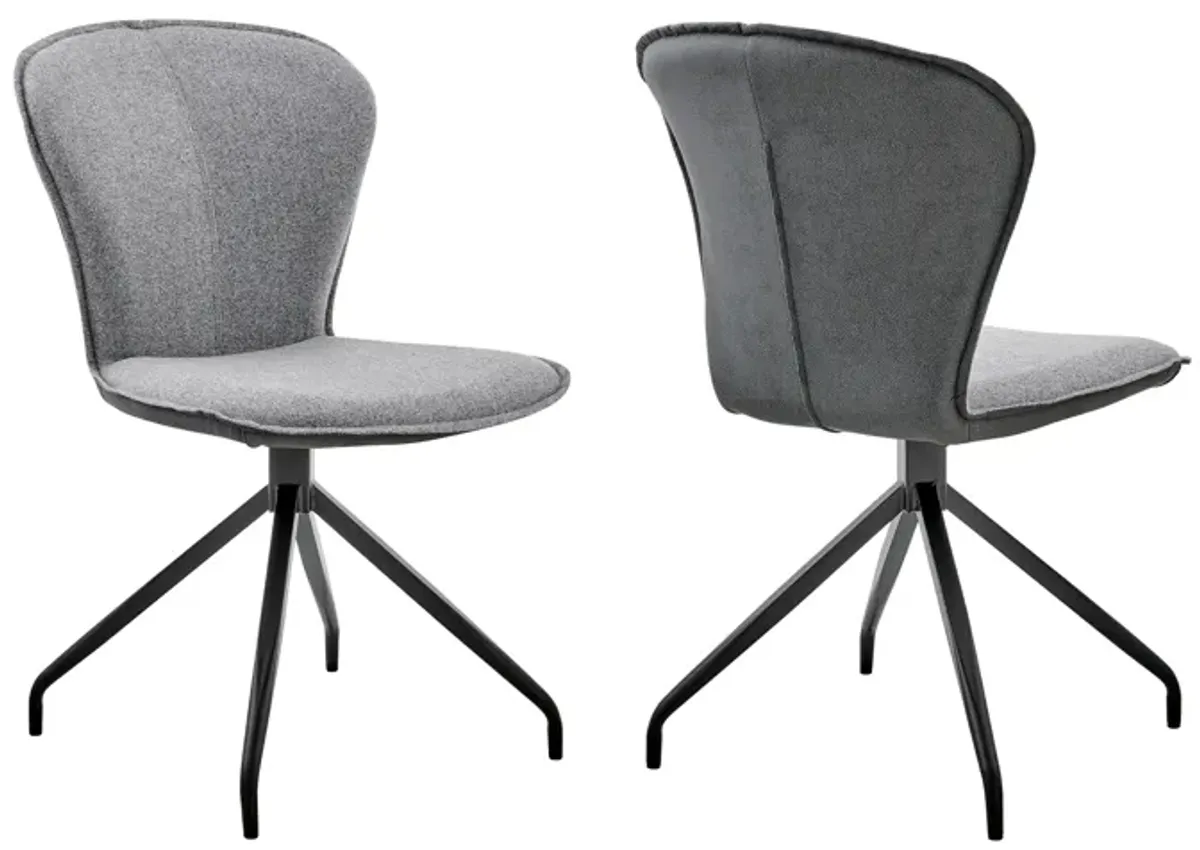 Petrie Dining Room Accent Chair in Gray Fabric and Faux Leather with Black Finish - Set of 2