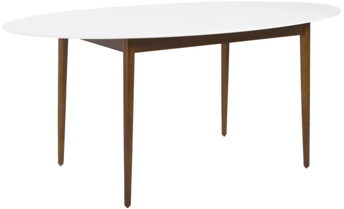 Manon Oval Dining Table in Matte White with Dark Walnut Legs