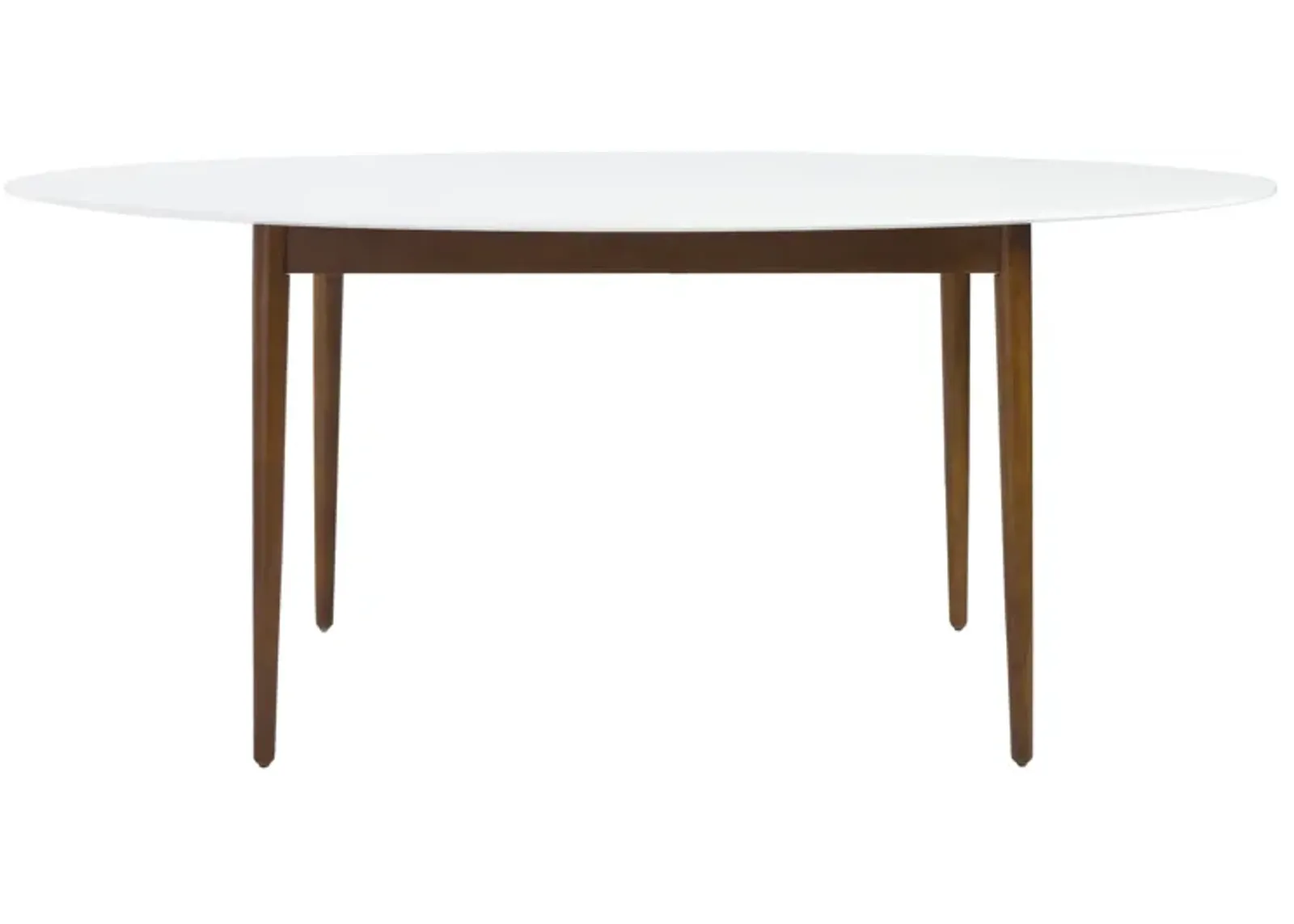 Manon Oval Dining Table in Matte White with Dark Walnut Legs