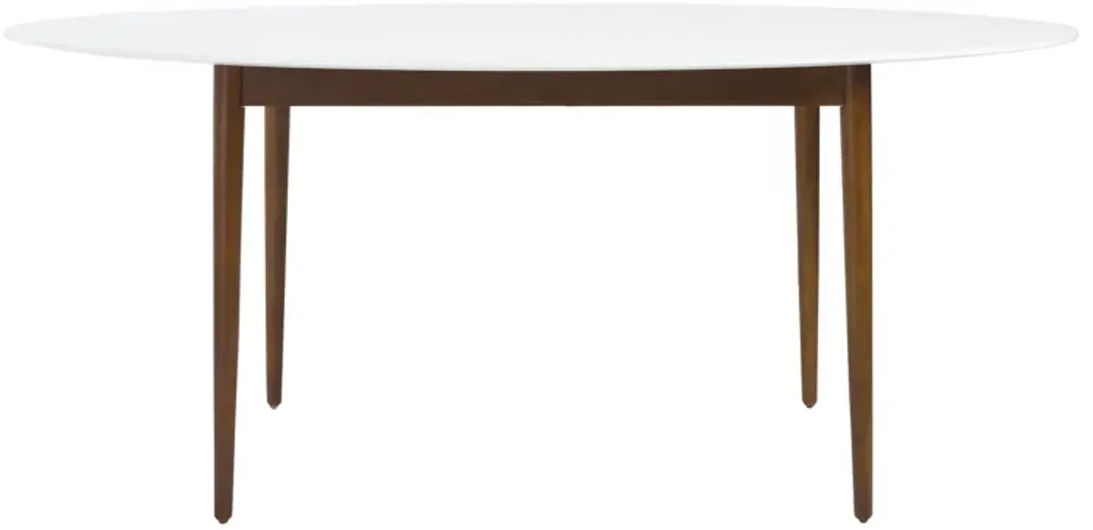 Manon Oval Dining Table in Matte White with Dark Walnut Legs