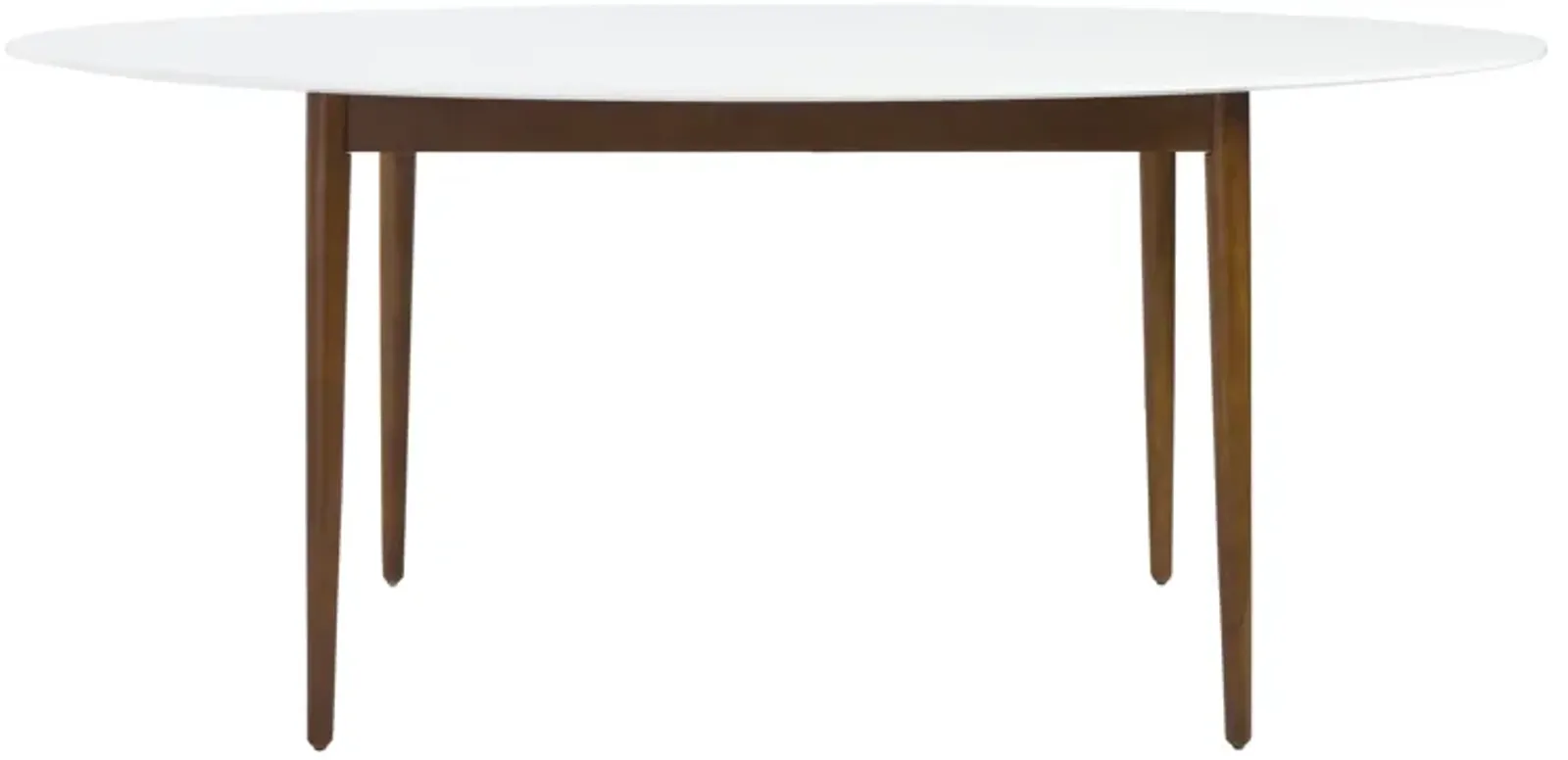 Manon Oval Dining Table in Matte White with Dark Walnut Legs