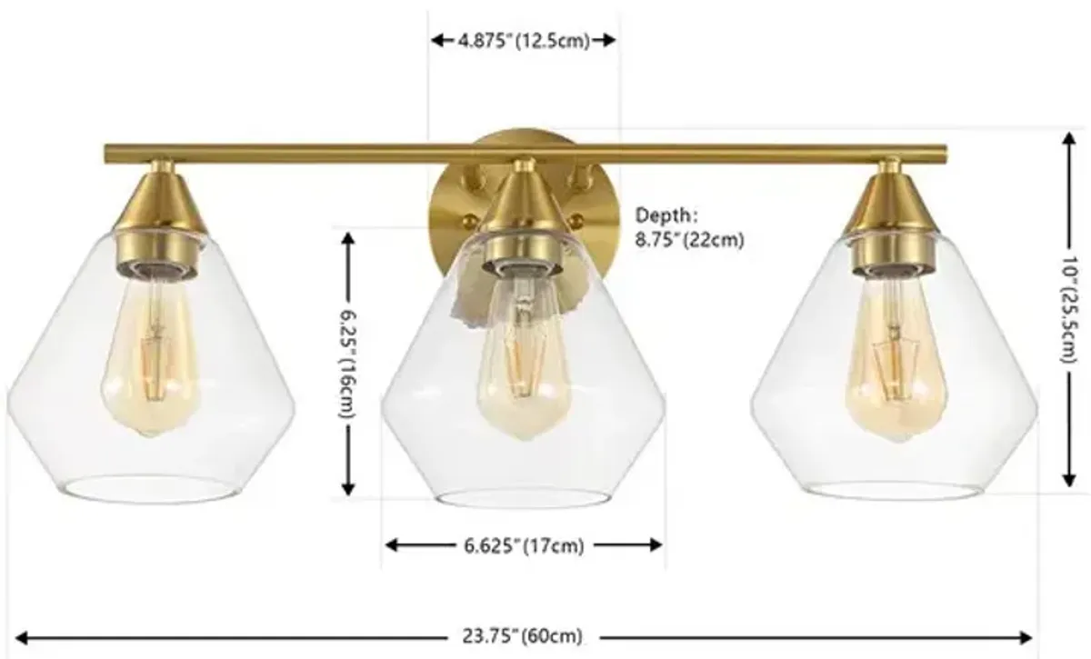 AMANI, 3 LIGHT, 24 INCH, BRASS/CLEAR, IRON WALL SCONCE