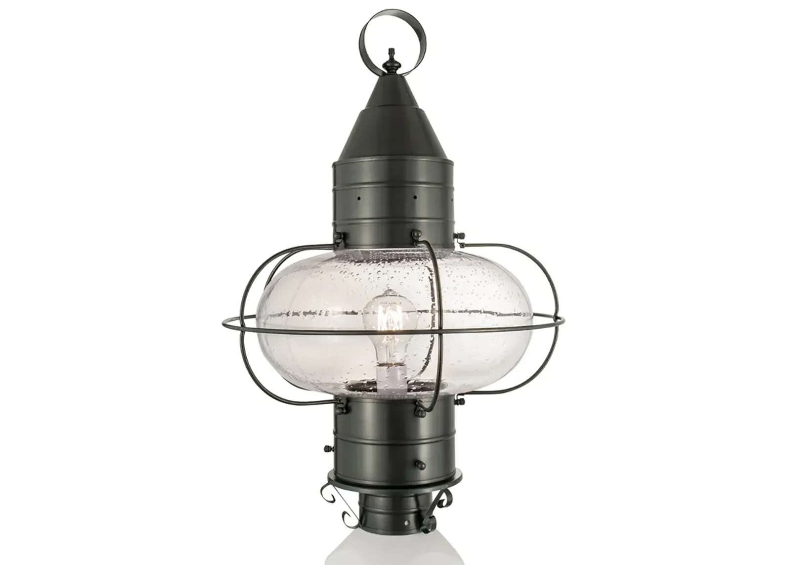 Classic Onion Outdoor Post Light - Gun Metal with Seeded Glass