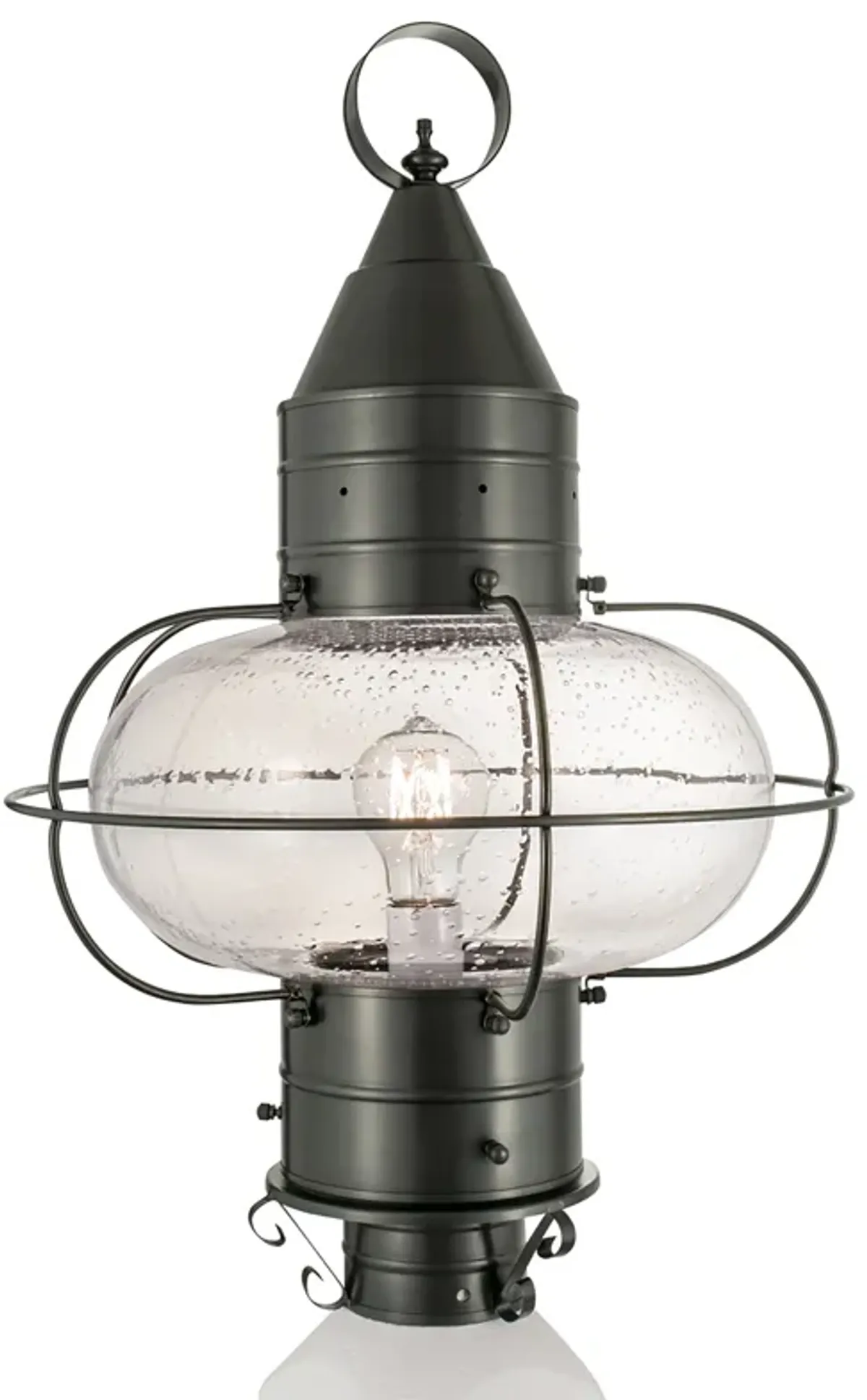 Classic Onion Outdoor Post Light - Gun Metal with Seeded Glass