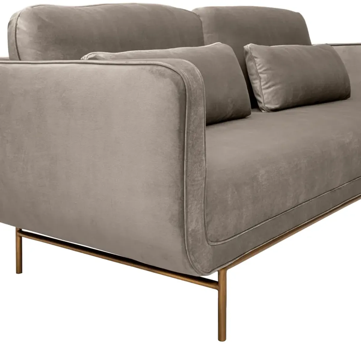 Lilou 77" Fossil Gray Velvet Sofa with Antique Brass Metal Legs