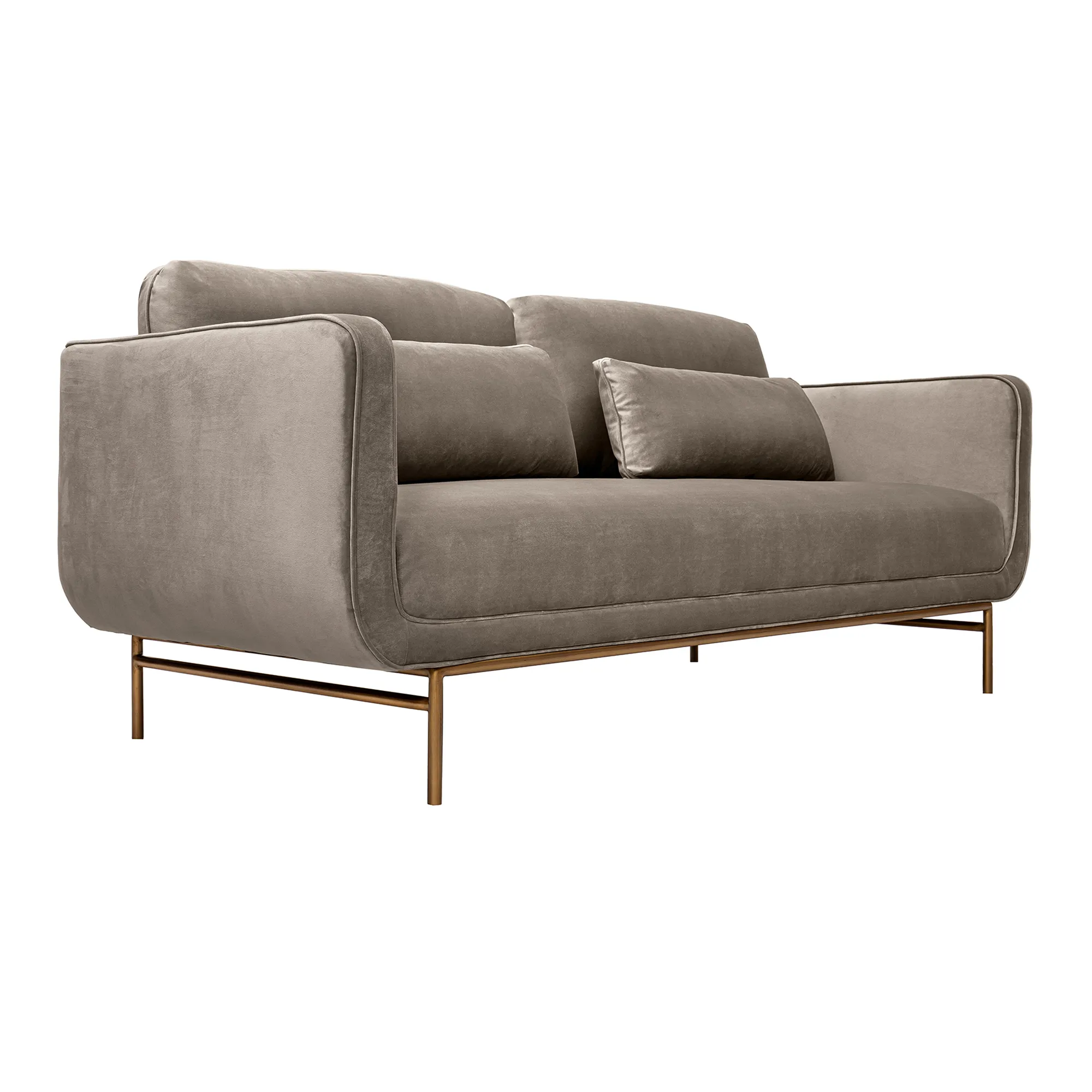 Lilou 77" Fossil Gray Velvet Sofa with Antique Brass Metal Legs