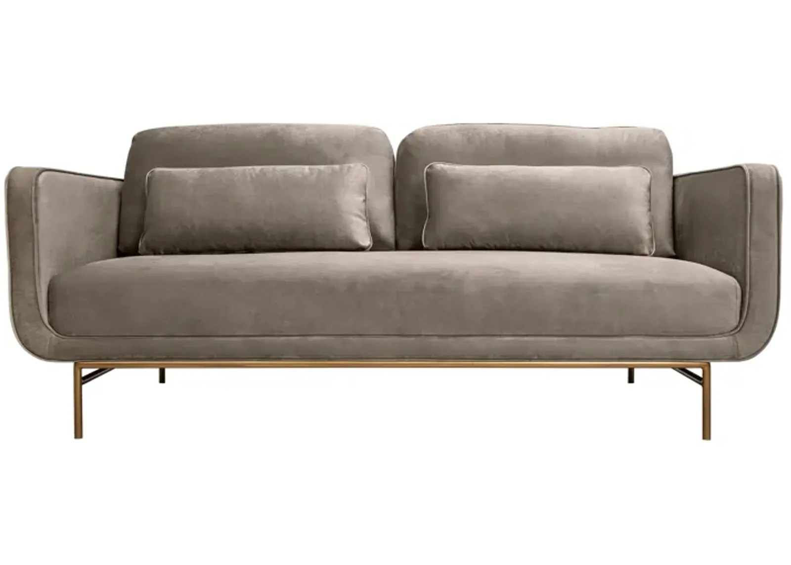 Lilou 77" Fossil Gray Velvet Sofa with Antique Brass Metal Legs