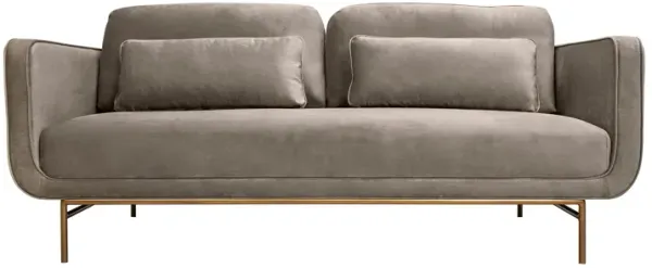 Lilou 77" Fossil Gray Velvet Sofa With Antique Brass Metal Legs