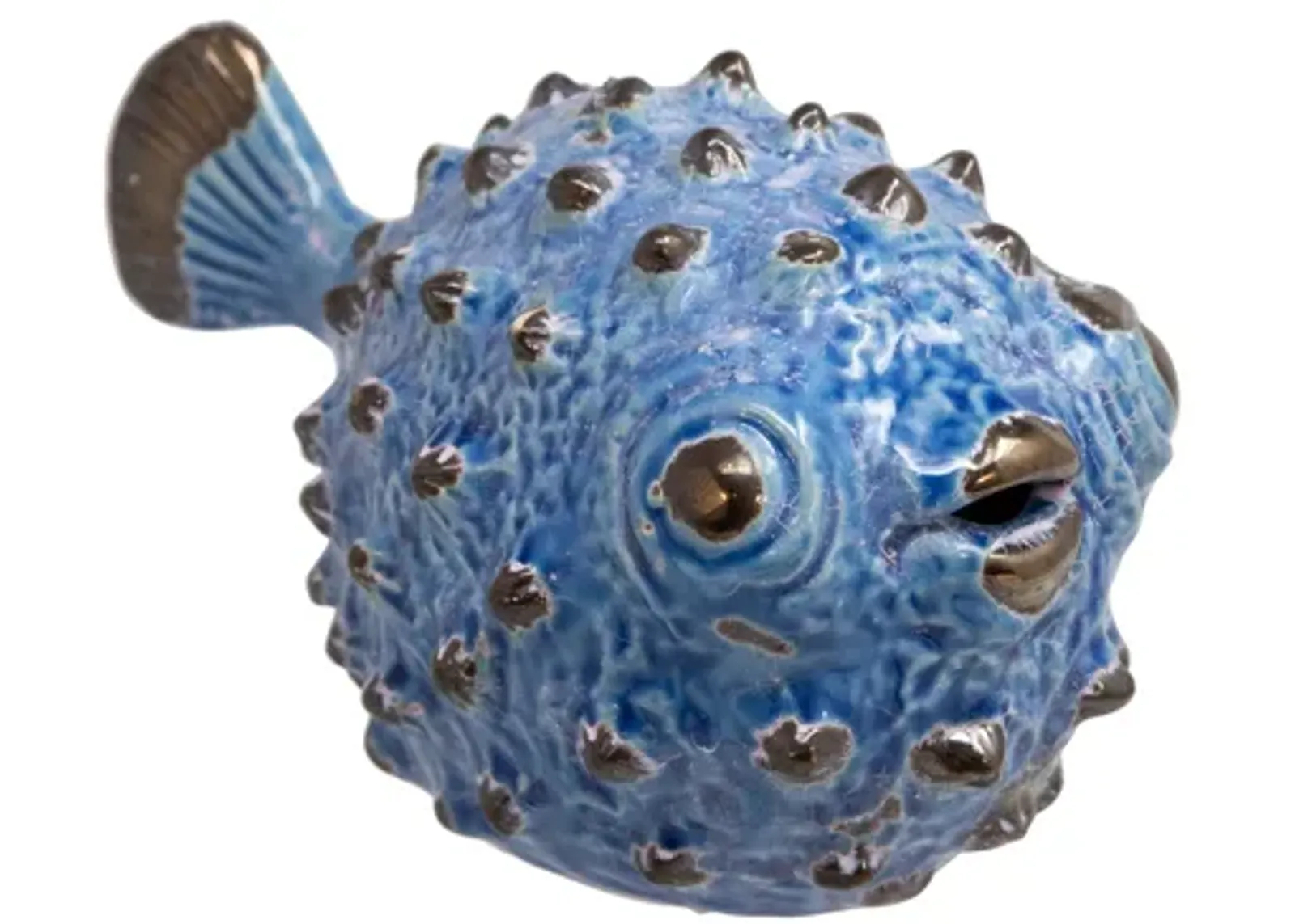 Ceramic Blowfish Figurine 10", Blue