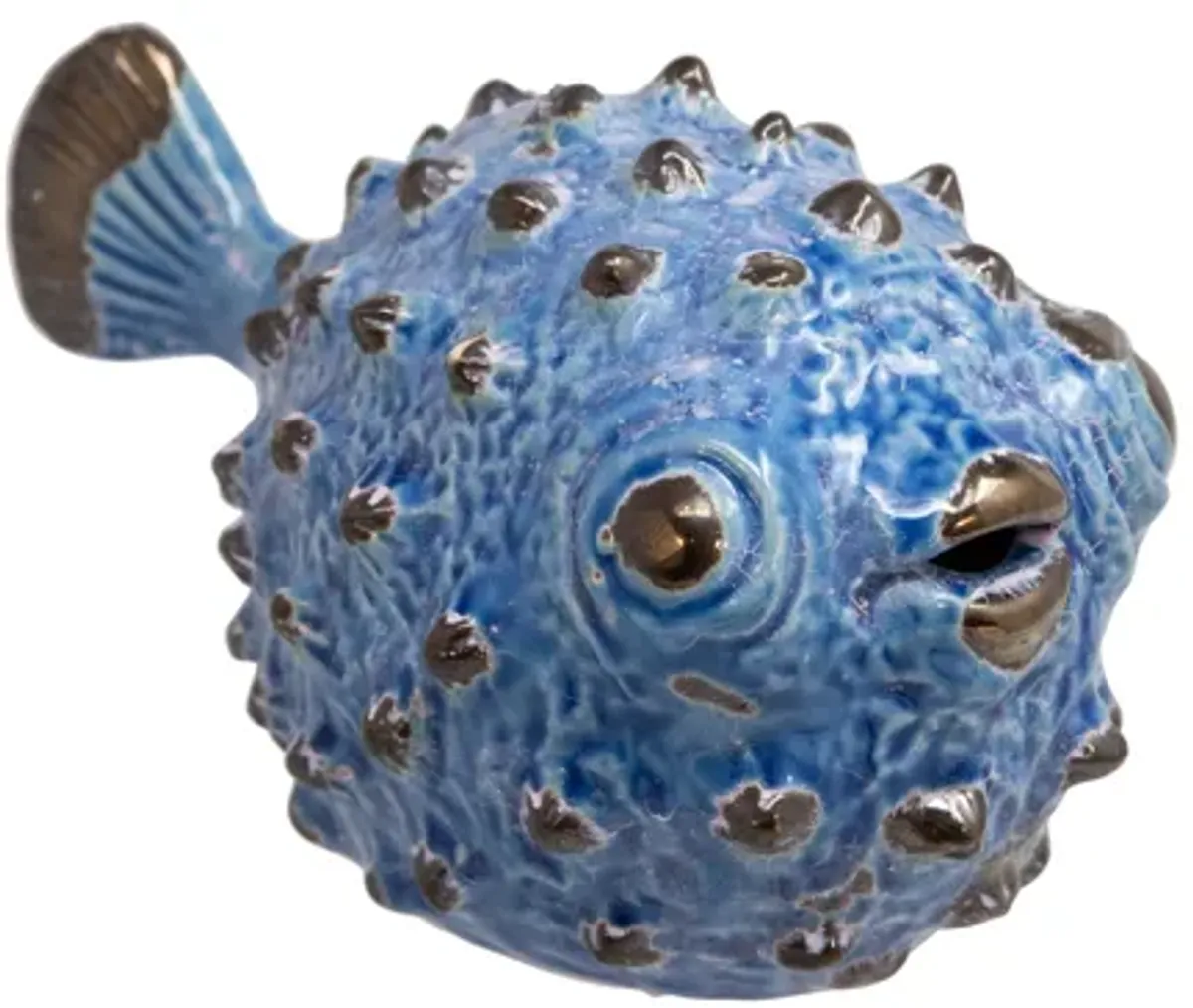 Ceramic Blowfish Figurine 10", Blue