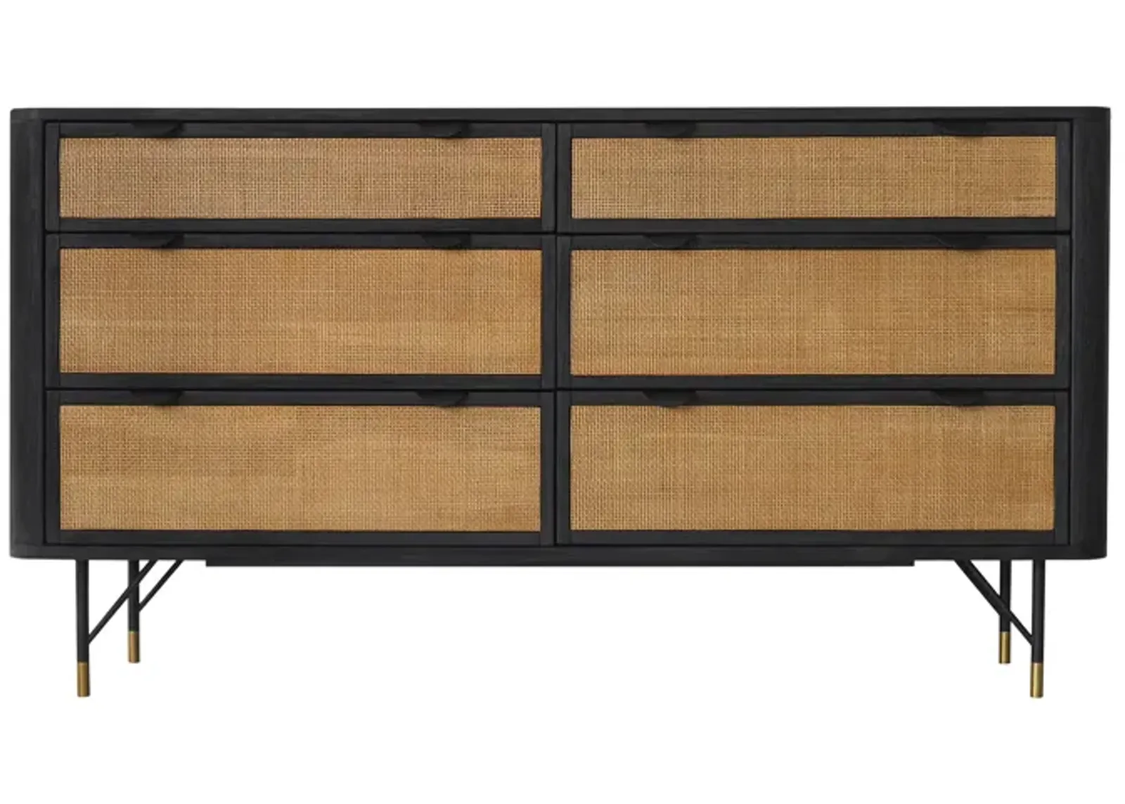 Saratoga 6 Drawer Dresser in Black Acacia with Rattan