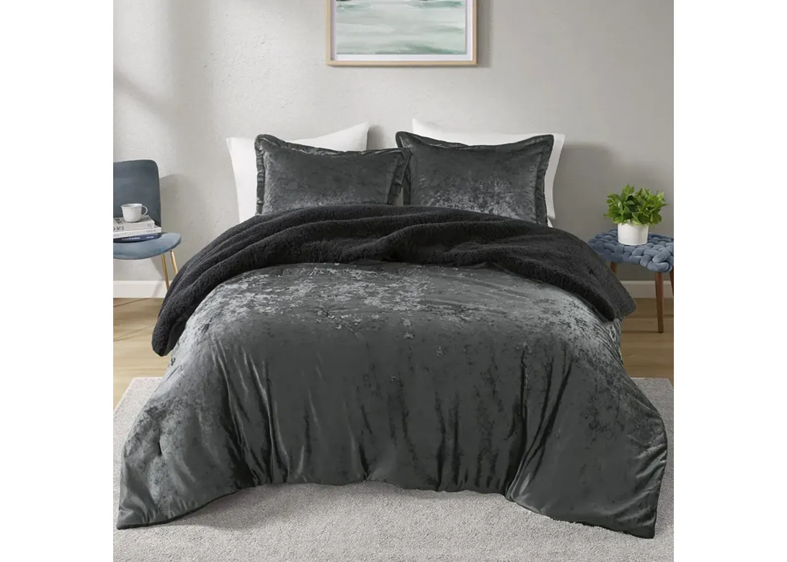 Crushed Velvet Sherpa Reversible Comforter Set