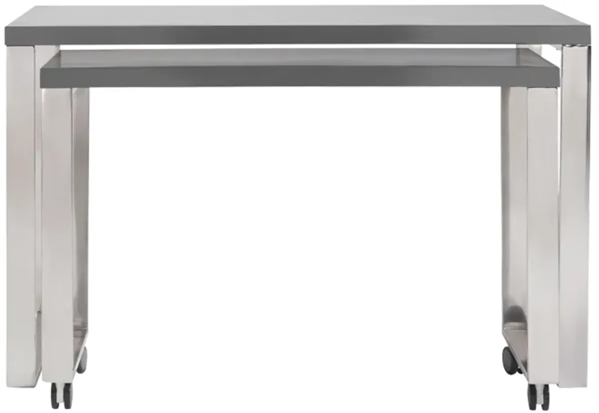 Dillon 40" Side Return in High Gloss Gray and Polished Stainless Steel Base