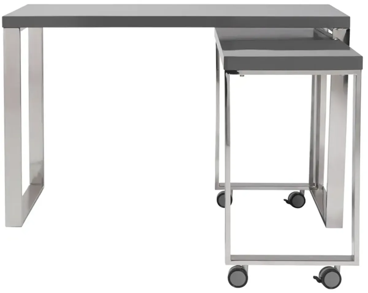 Dillon 40" Side Return in High Gloss Gray and Polished Stainless Steel Base