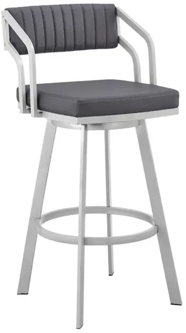 Capri 30" Swivel Slate Grey Faux Leather and Silver Metal Bar Stool