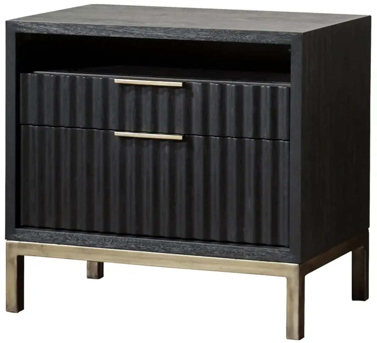 Kentfield Solid Wood Two Drawer Nightstand In Black Drifted Oak